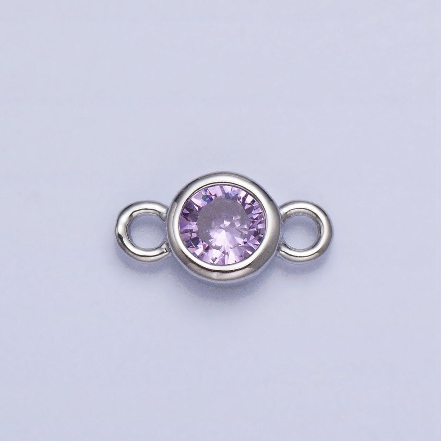 4mm silver bezel cut charm connectors cubic zirconia bezel charm for bracelet necklace supply in silver plated cz birthstone connectors