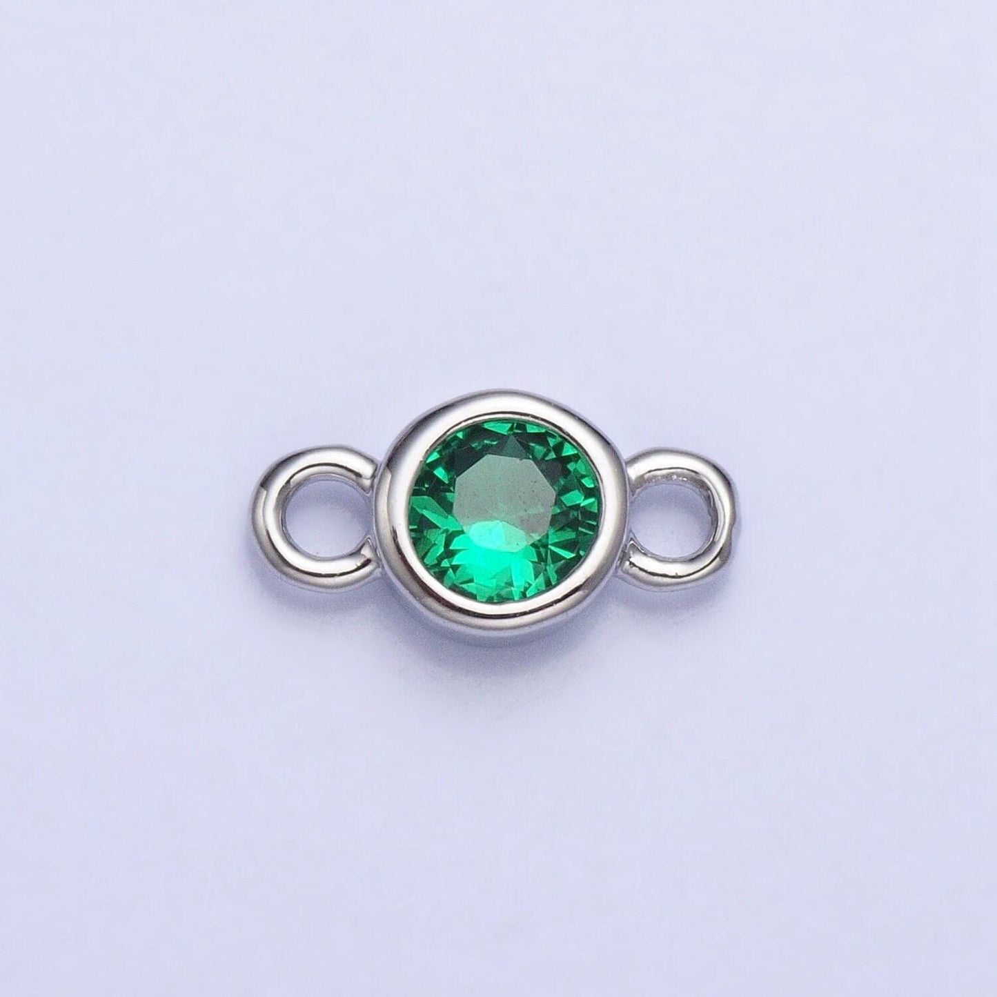 4mm silver bezel cut charm connectors cubic zirconia bezel charm for bracelet necklace supply in silver plated cz birthstone connectors