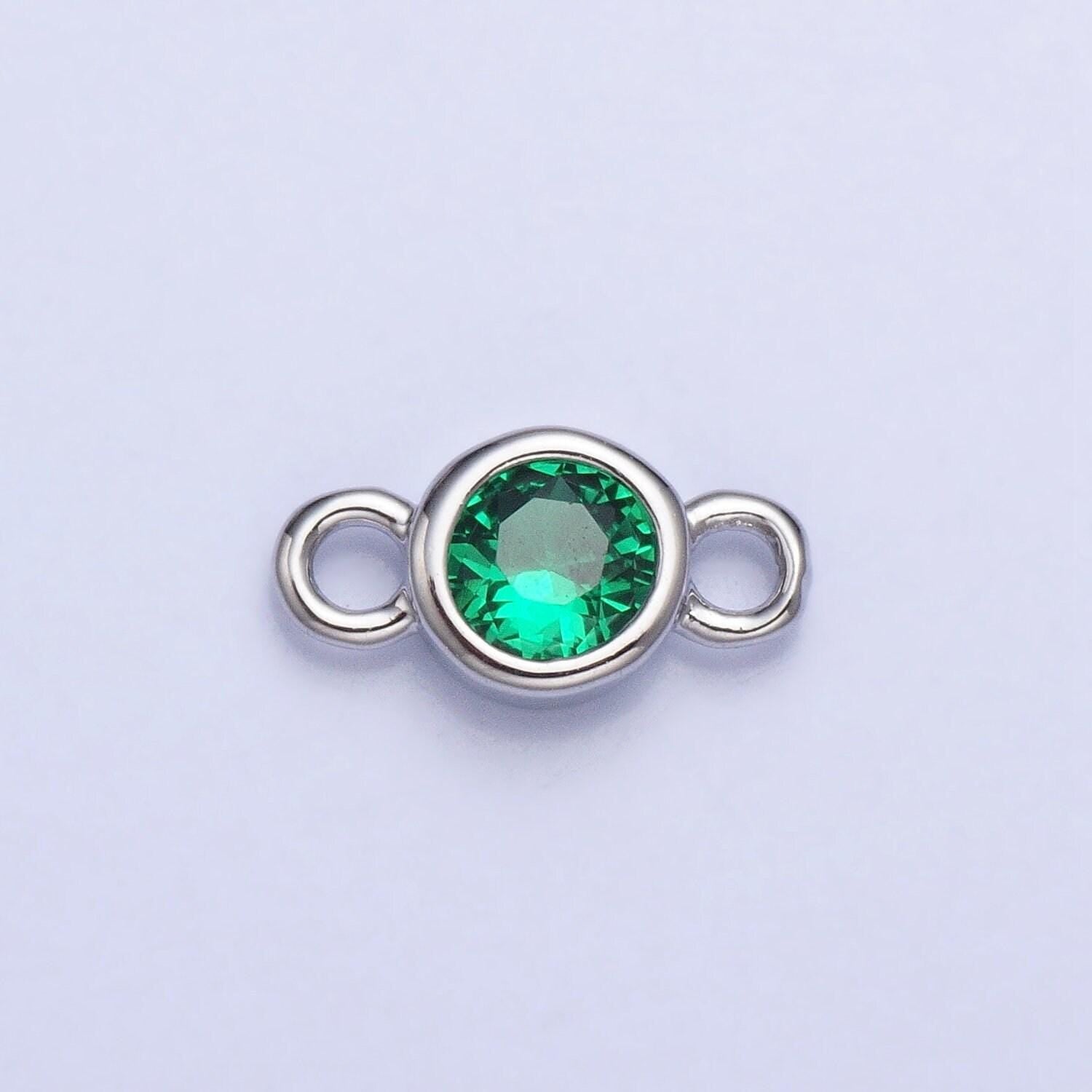 4mm silver bezel cut charm connectors cubic zirconia bezel charm for bracelet necklace supply in silver plated cz birthstone connectors