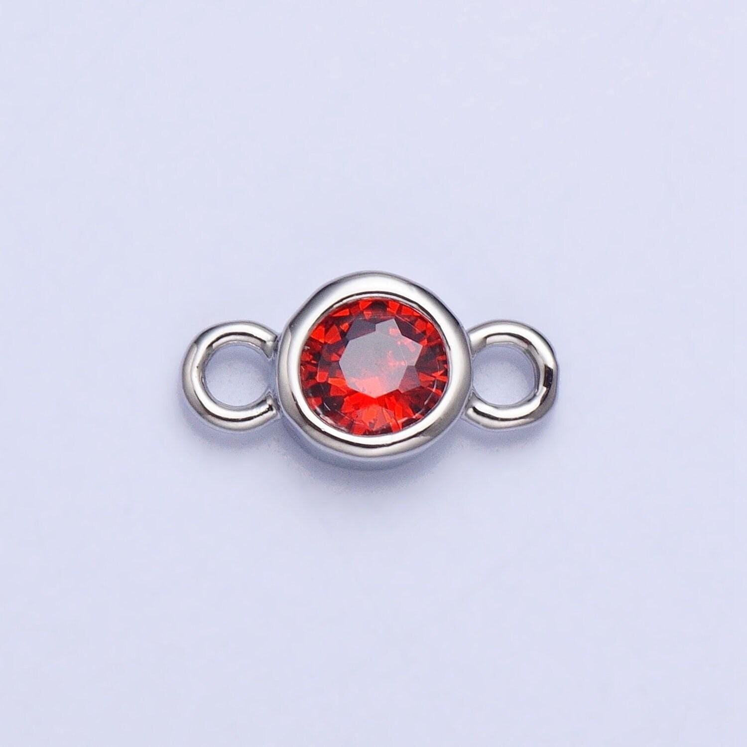 4mm silver bezel cut charm connectors cubic zirconia bezel charm for bracelet necklace supply in silver plated cz birthstone connectors