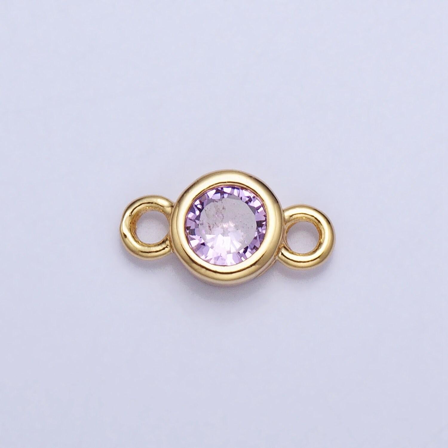 4mm gold bezel cut charm connectors cubic zirconia bezel charm for bracelet necklace supply in gold plated cz birthstone connectors