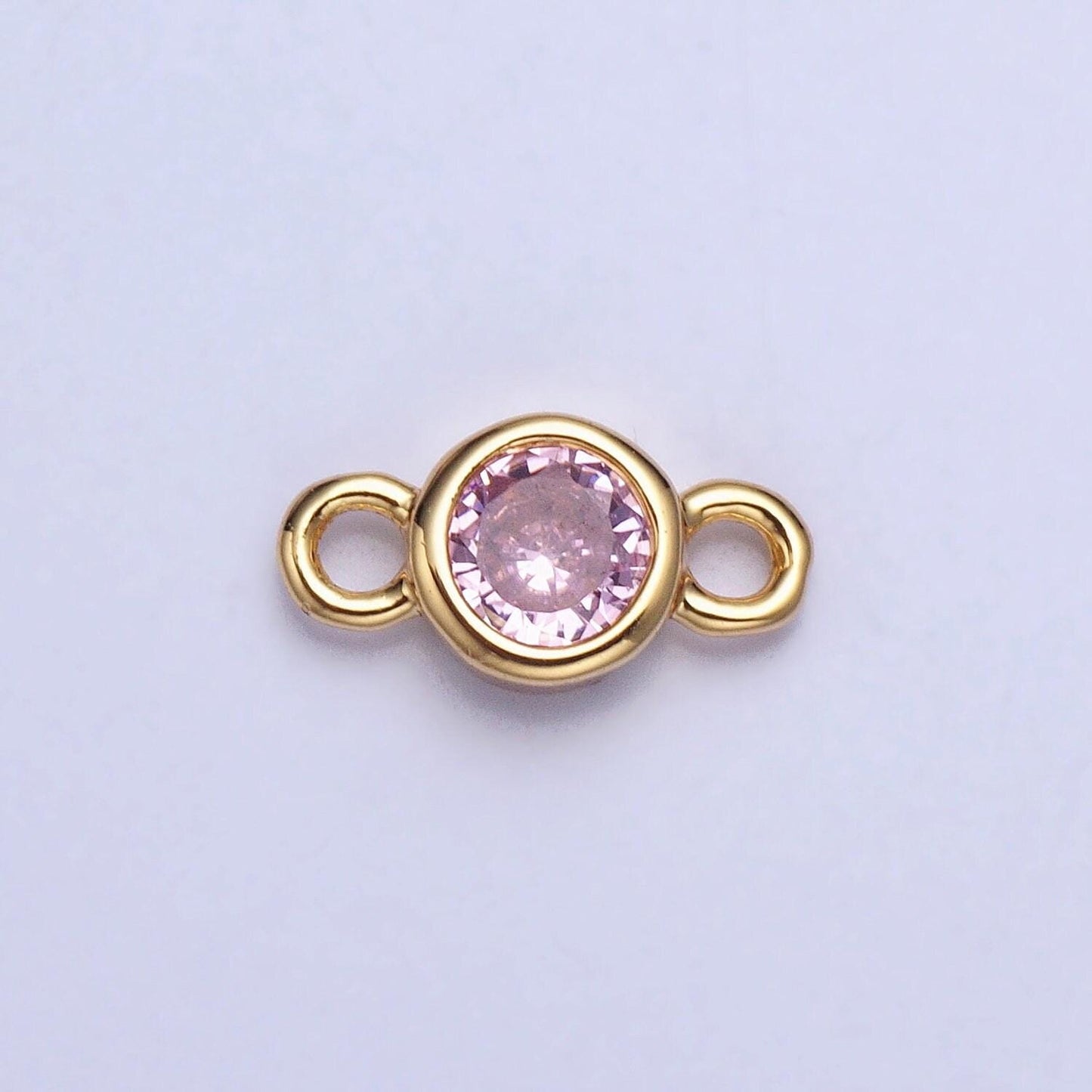 4mm gold bezel cut charm connectors cubic zirconia bezel charm for bracelet necklace supply in gold plated cz birthstone connectors