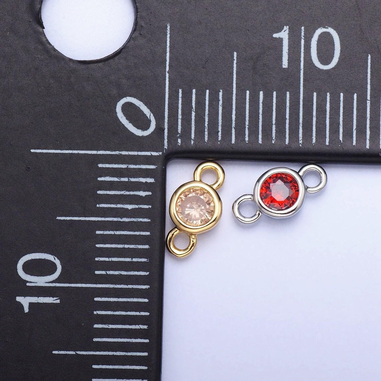 4mm gold bezel cut charm connectors cubic zirconia bezel charm for bracelet necklace supply in gold plated cz birthstone connectors
