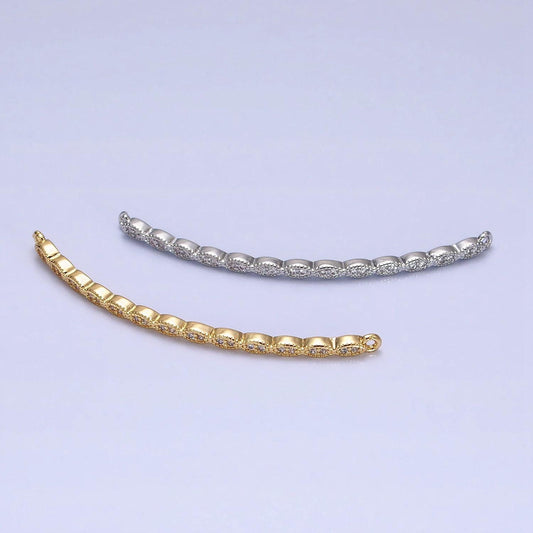 Marquise-shaped lined micro paved clear cz link connector in gold & silver | y-853