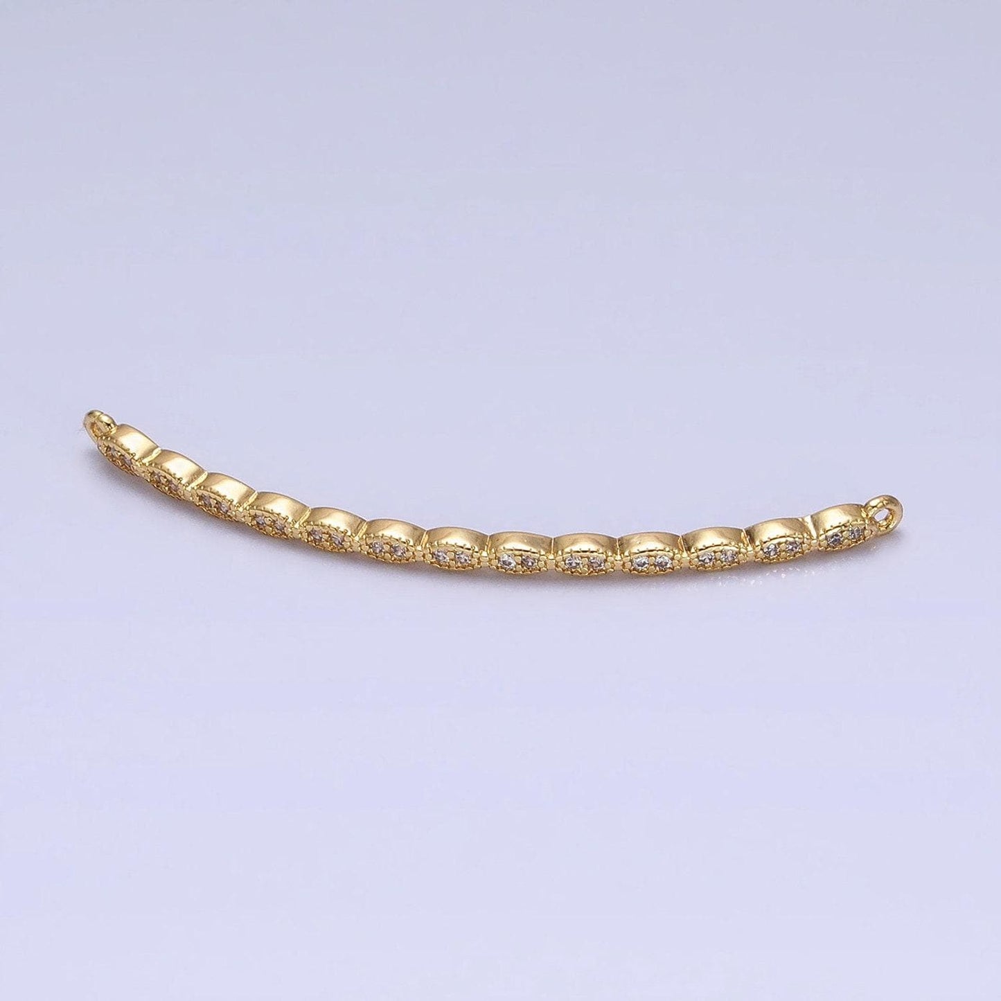 Marquise-shaped lined micro paved clear cz link connector in gold & silver | y-853