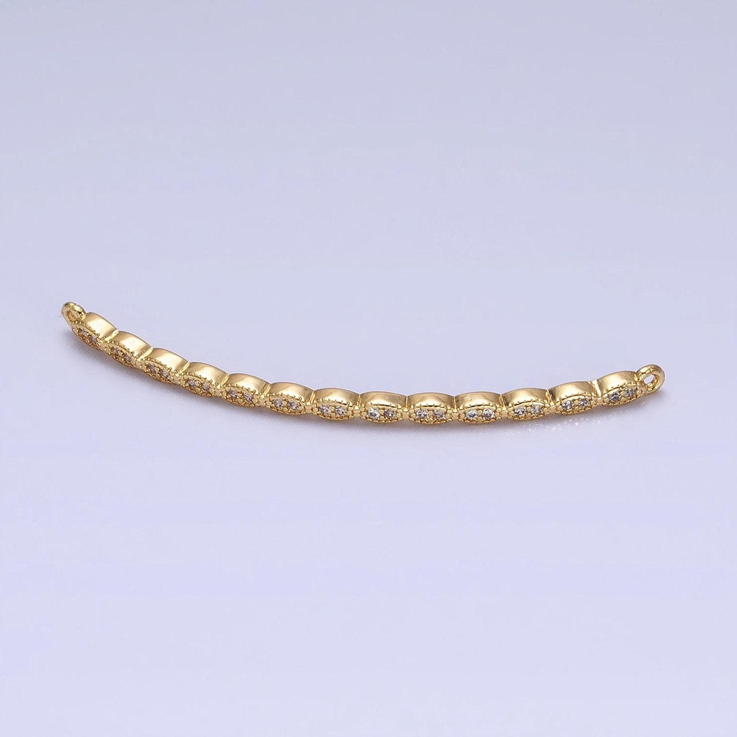 Marquise-shaped lined micro paved clear cz link connector in gold & silver | y-853