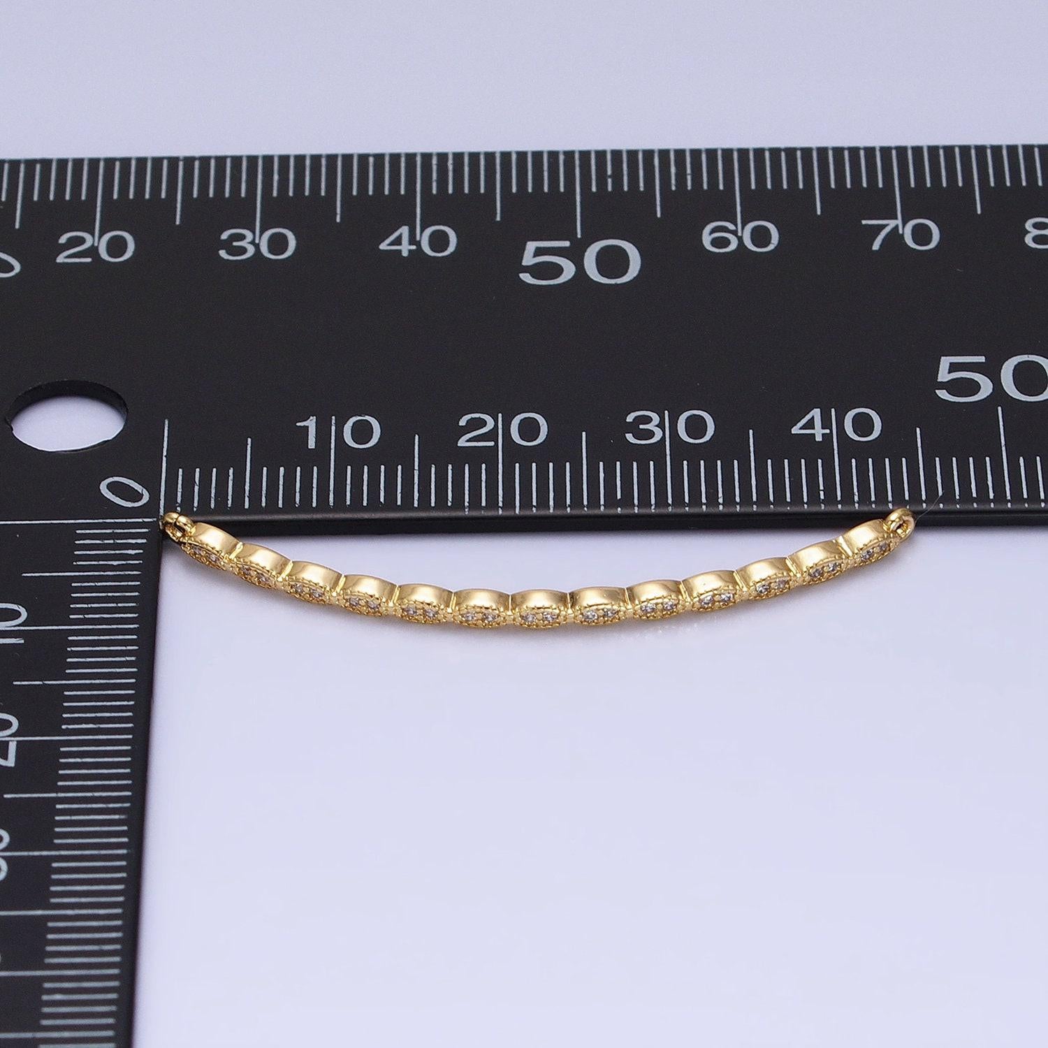 Marquise-shaped lined micro paved clear cz link connector in gold & silver | y-853