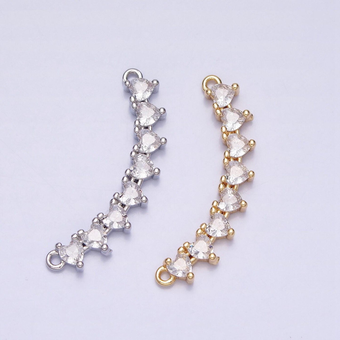 Dainty gold, silver heart cubic zirconia 27.6mm link connector for collar necklace component handmade choker necklace| y-849