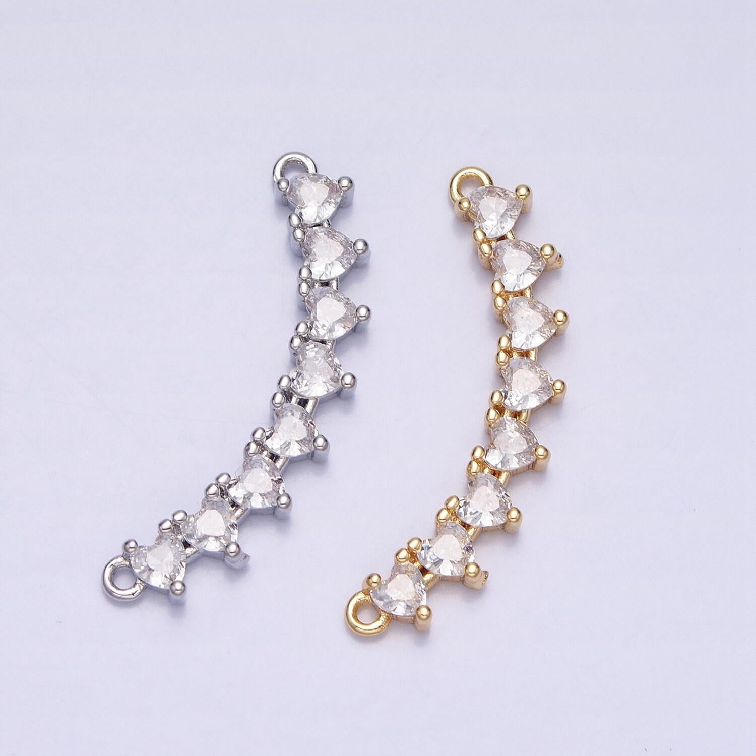 Dainty gold, silver heart cubic zirconia 27.6mm link connector for collar necklace component handmade choker necklace| y-849