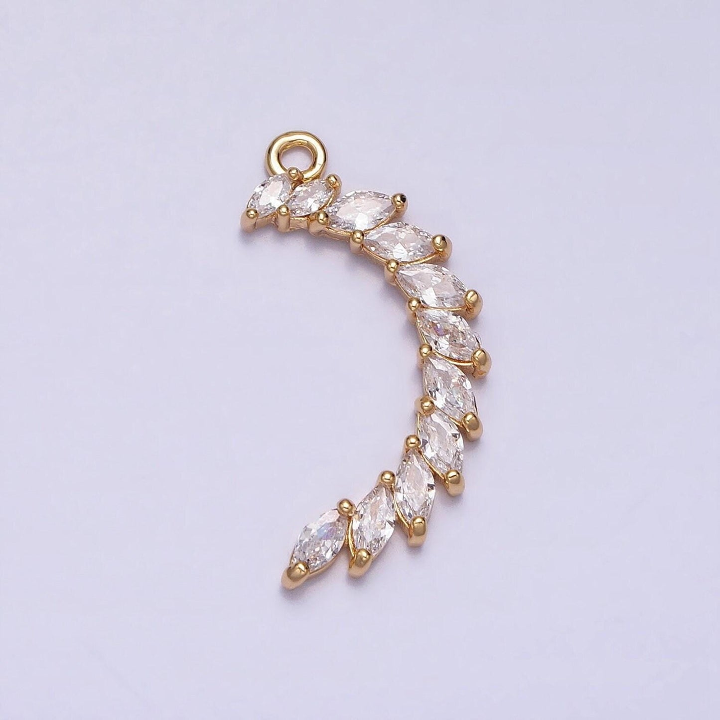 Clear marquise crescent moon pendant celestial cz lined add-on charm in gold & silver | y-847