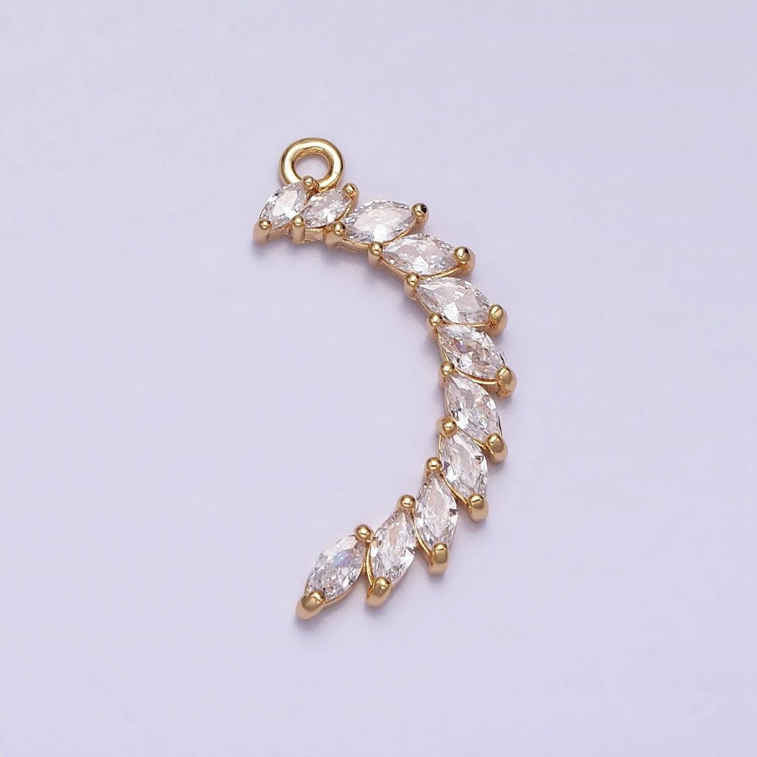 Clear marquise crescent moon pendant celestial cz lined add-on charm in gold & silver | y-847
