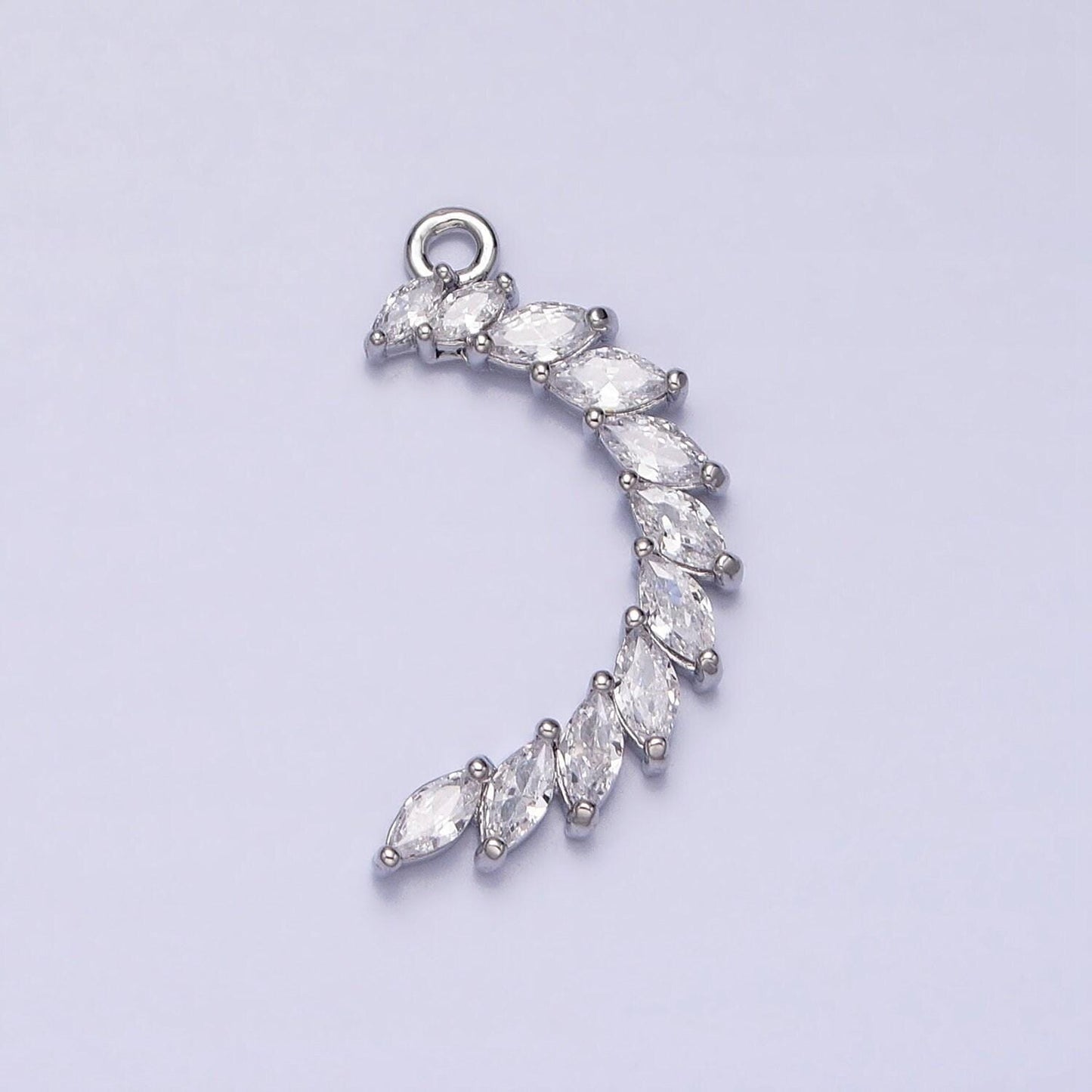 Clear marquise crescent moon pendant celestial cz lined add-on charm in gold & silver | y-847