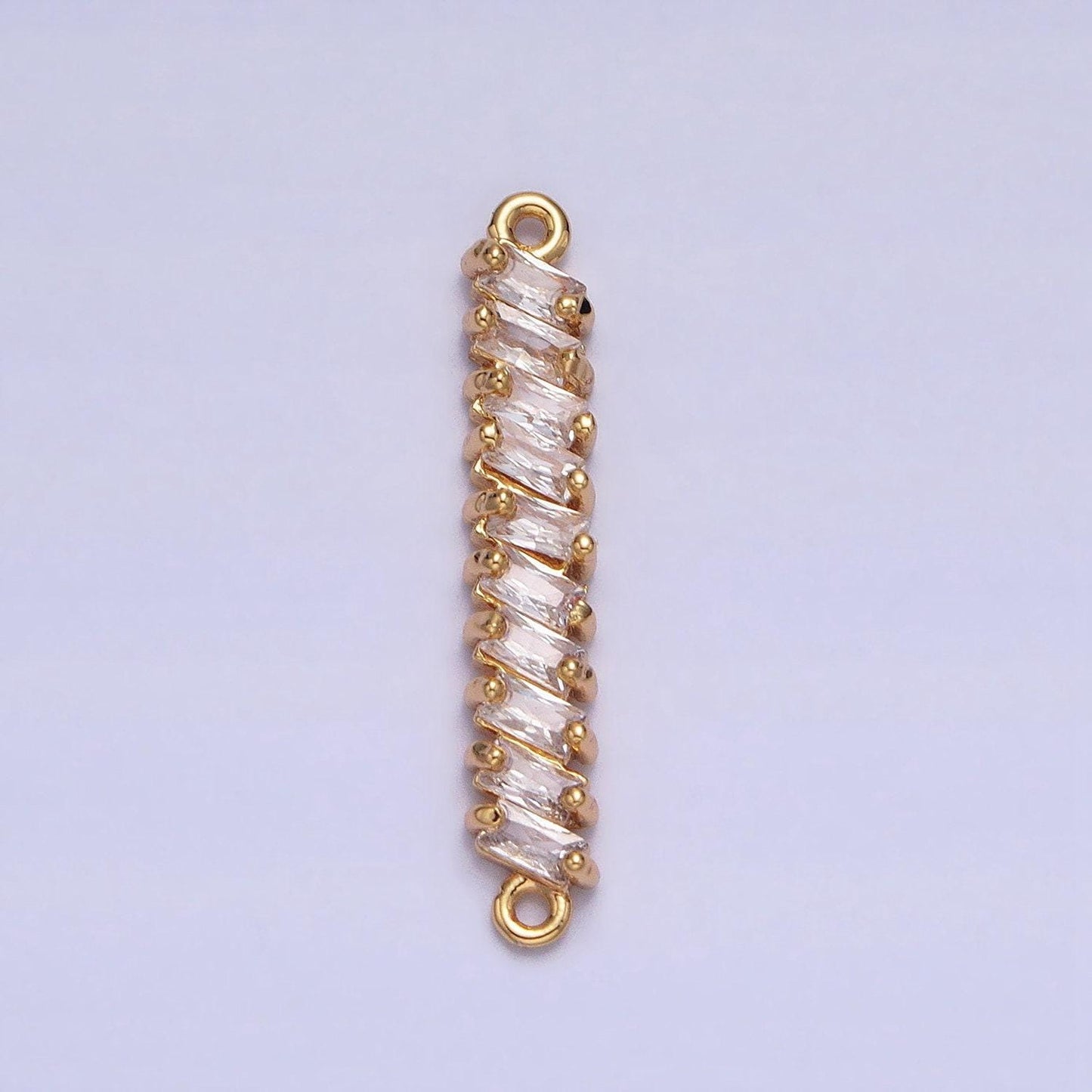 Baguette dainty link charm connector pendant, bar charm bracelet necklace link connector charms handmade jewelry gold micro pave y-842