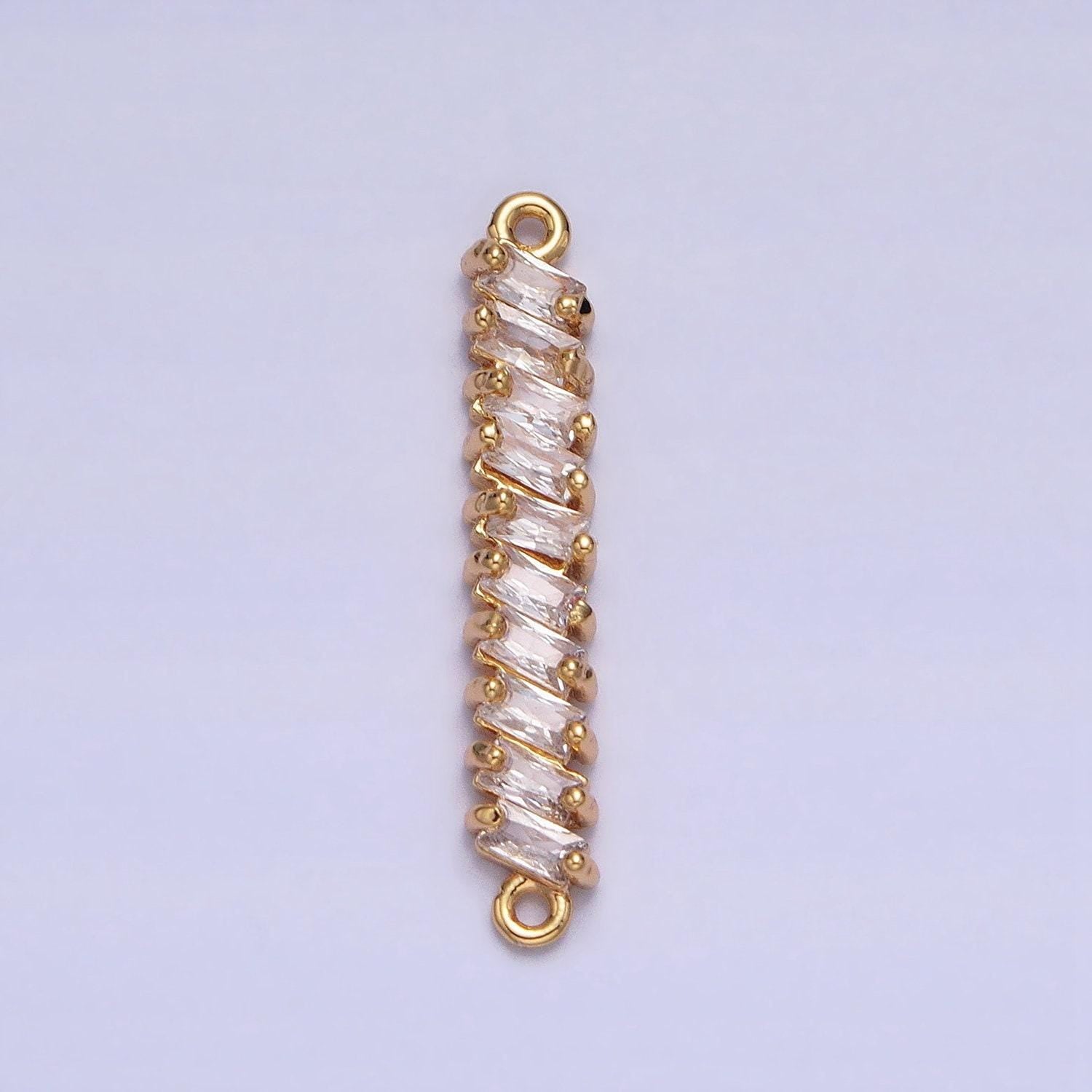 Baguette dainty link charm connector pendant, bar charm bracelet necklace link connector charms handmade jewelry gold micro pave y-842