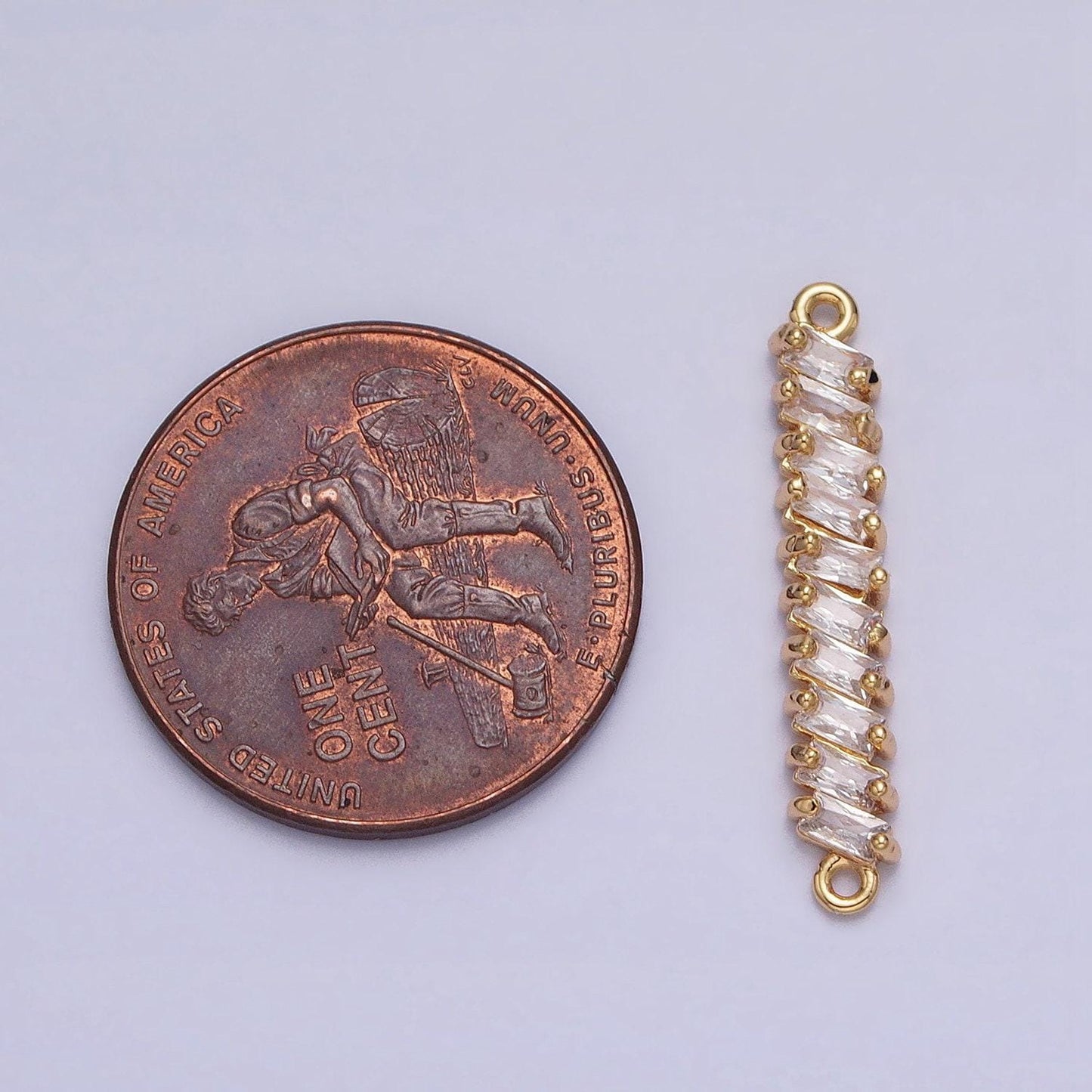 Baguette dainty link charm connector pendant, bar charm bracelet necklace link connector charms handmade jewelry gold micro pave y-842
