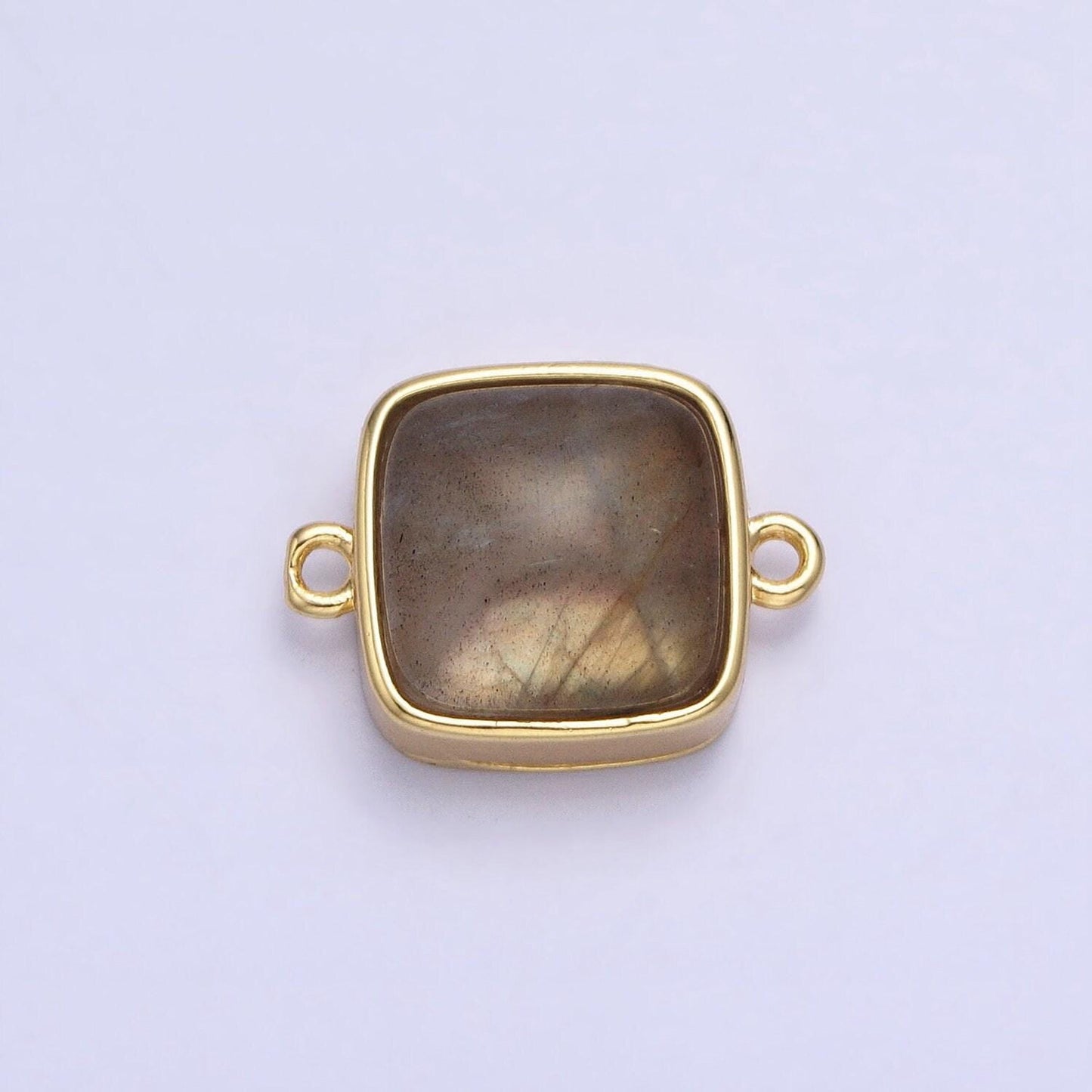 24k gold filled white moonstone, rose quartz, blue agate, tiger eye, amethyst, onyx square connector | y-834~y-837