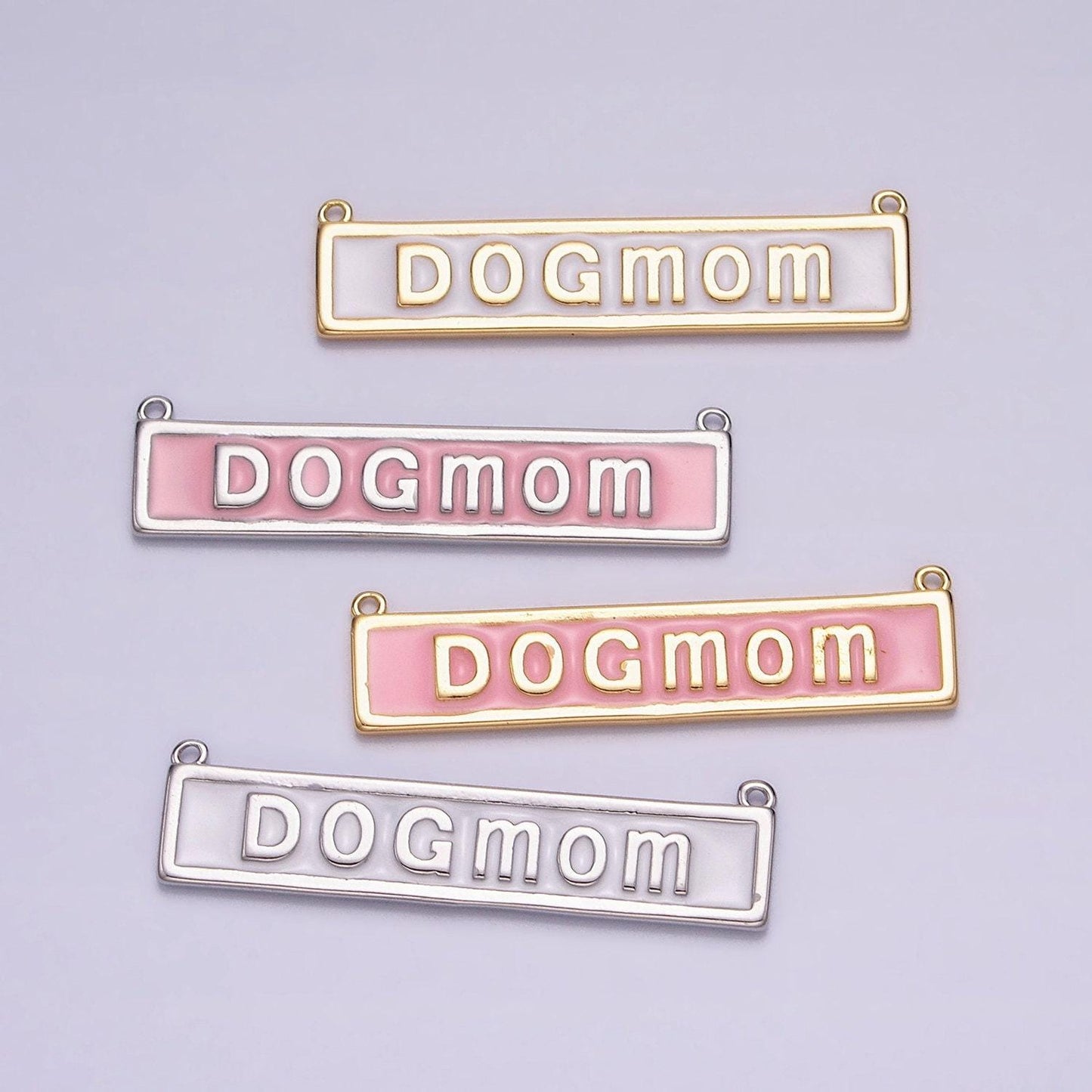 Gold filled dog mom charm connector for handmade necklace component gift for mommy grandma pet lovers in white pink enamel y-830~y-831