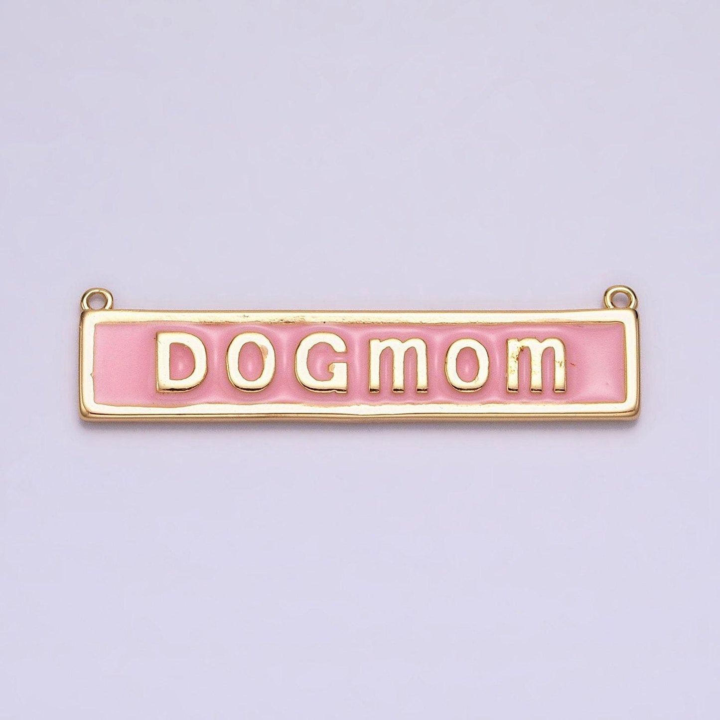 Gold filled dog mom charm connector for handmade necklace component gift for mommy grandma pet lovers in white pink enamel y-830~y-831