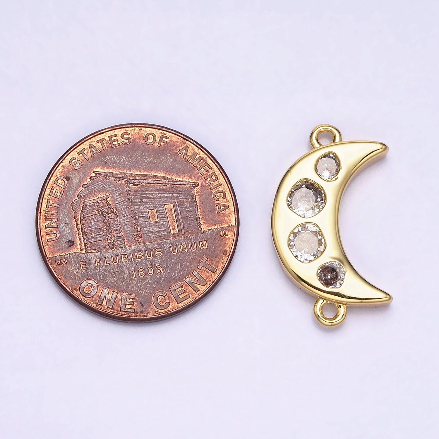 Gold crescent moon charm connector, micro pave star charm, cz charms, cubic zirconia moon link connector for necklace pendant y-828