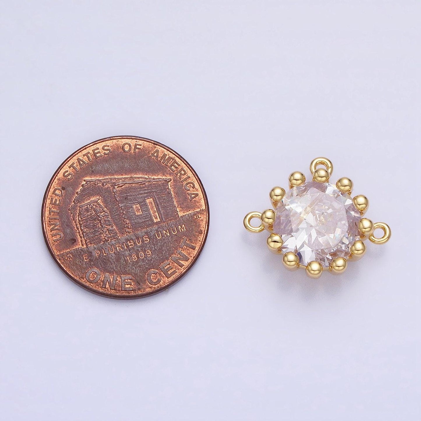 Mini clear 17mm round cz cubic zirconia dotted triple loop link connector | y-825