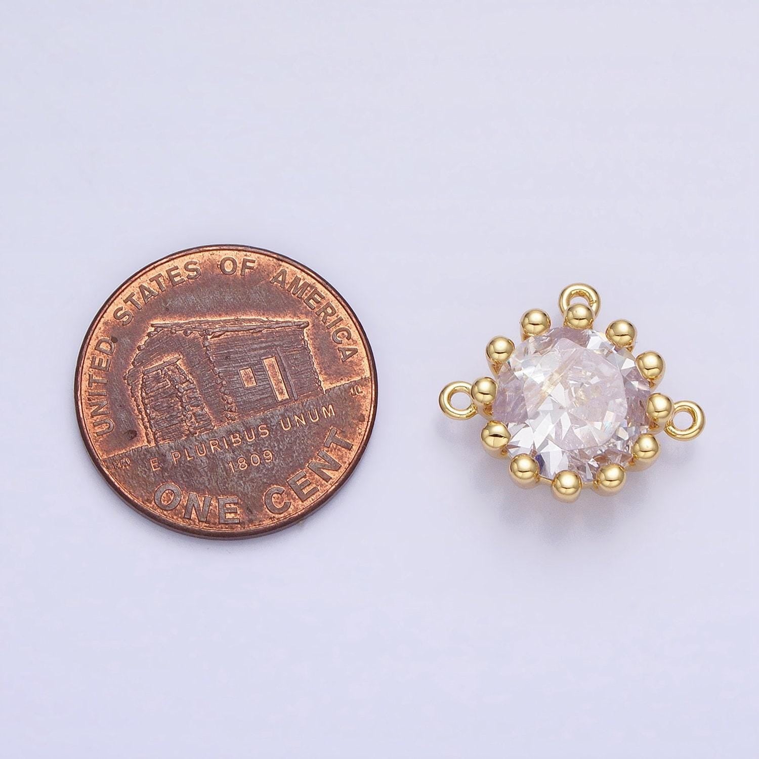 Mini clear 17mm round cz cubic zirconia dotted triple loop link connector | y-825