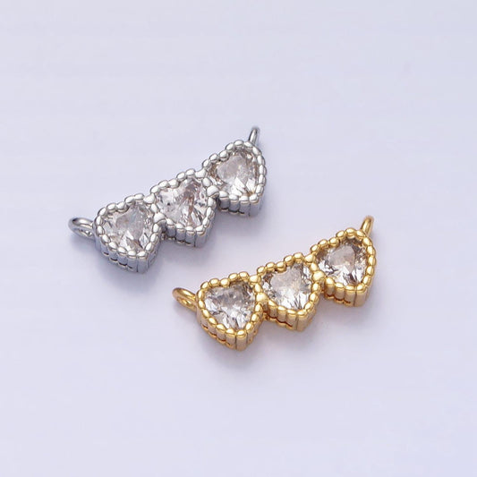 Dainty gold three little heart charm connector for bracelet necklace link connector jewelry making supply y-820