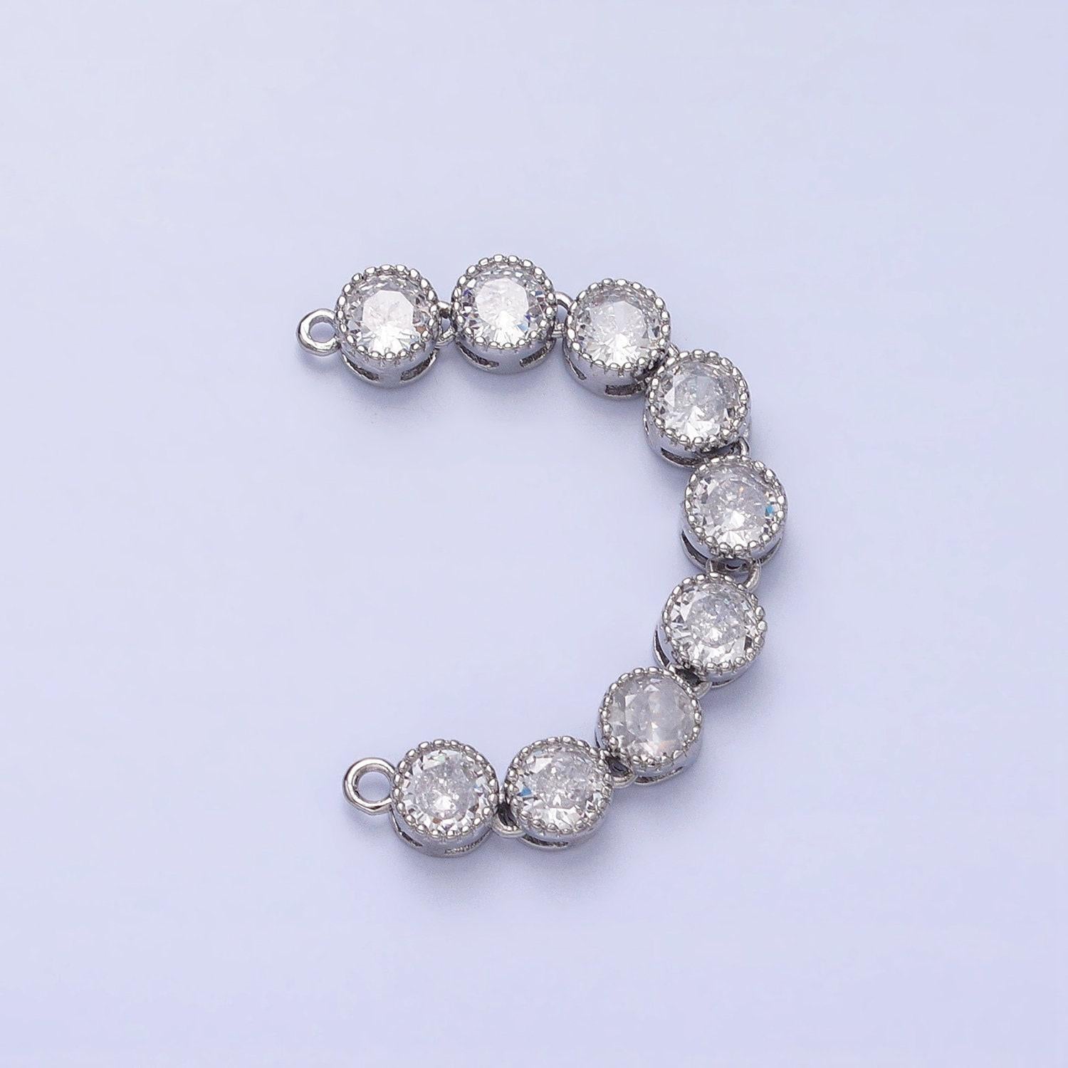 Bendable gold round long bar connector, cz micro pave silver circle geometric link connector necklace jewelry making y-821