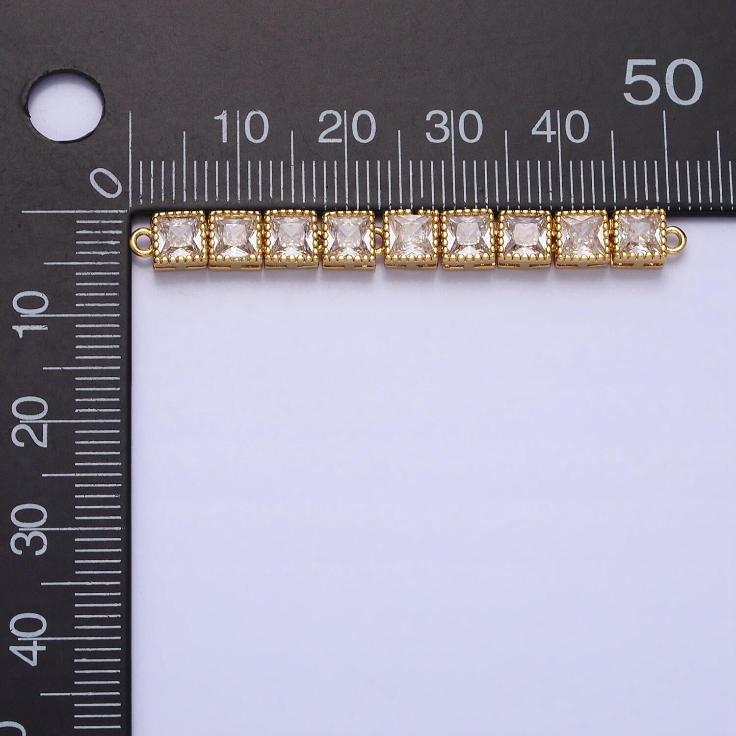 Bendable gold square long bar connector, cz micro pave silver geometric link connector necklace jewelry making y-815