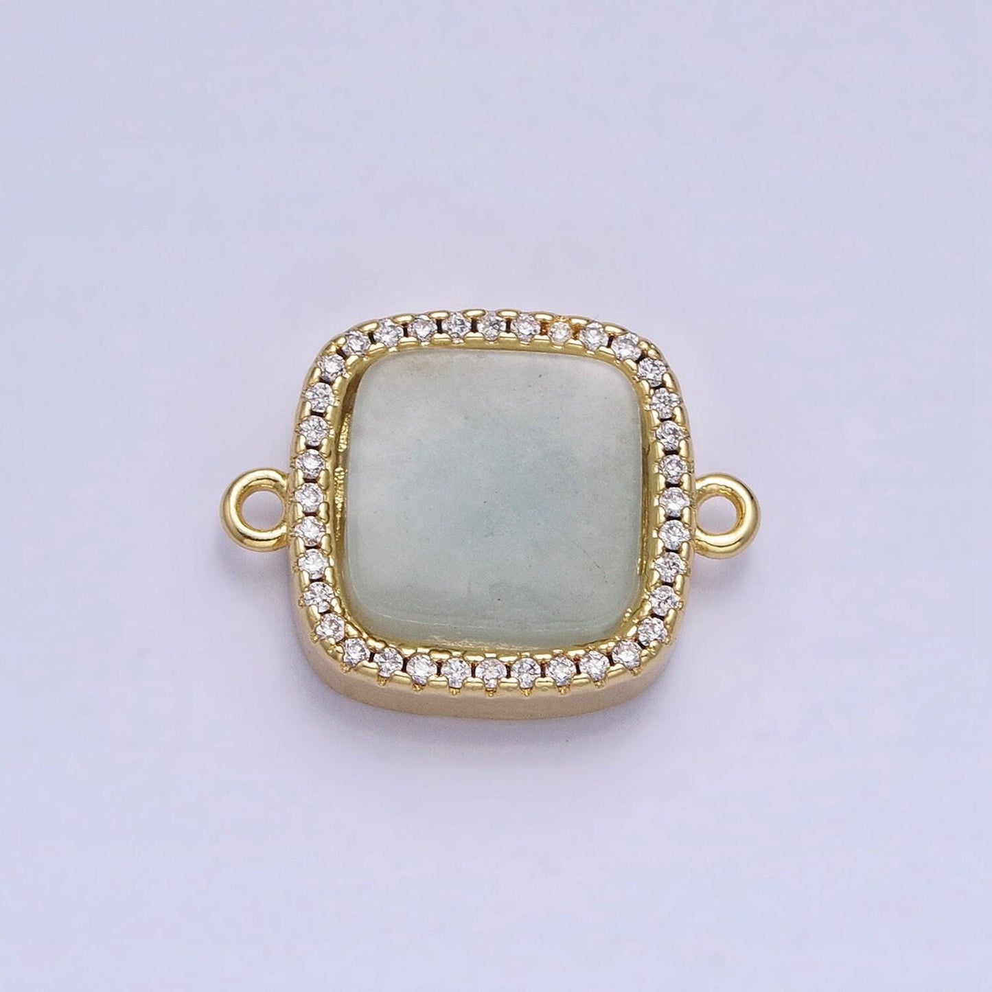 24k gold filled natural gemstone rose quartz, blue agate, amethyst micro paved cz flat square connector | y-801~y-802