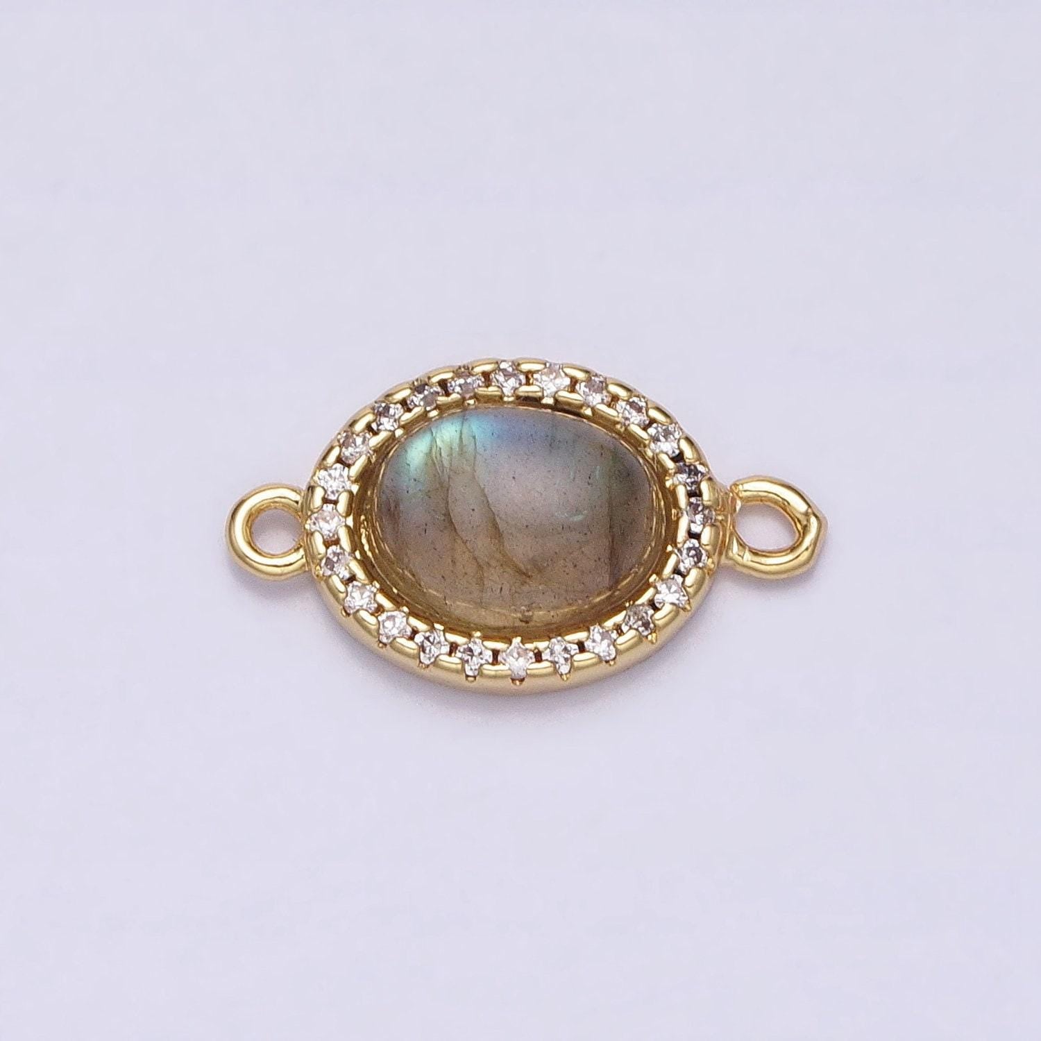 Micro paved oval natural stone charm connector double bail link connector for bracelet component | y-799, y-800