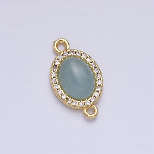 Gemstone oval connector, blue agate 24k gold filled charm connector nature stone cabochon link connector for bracelet necklace y-799