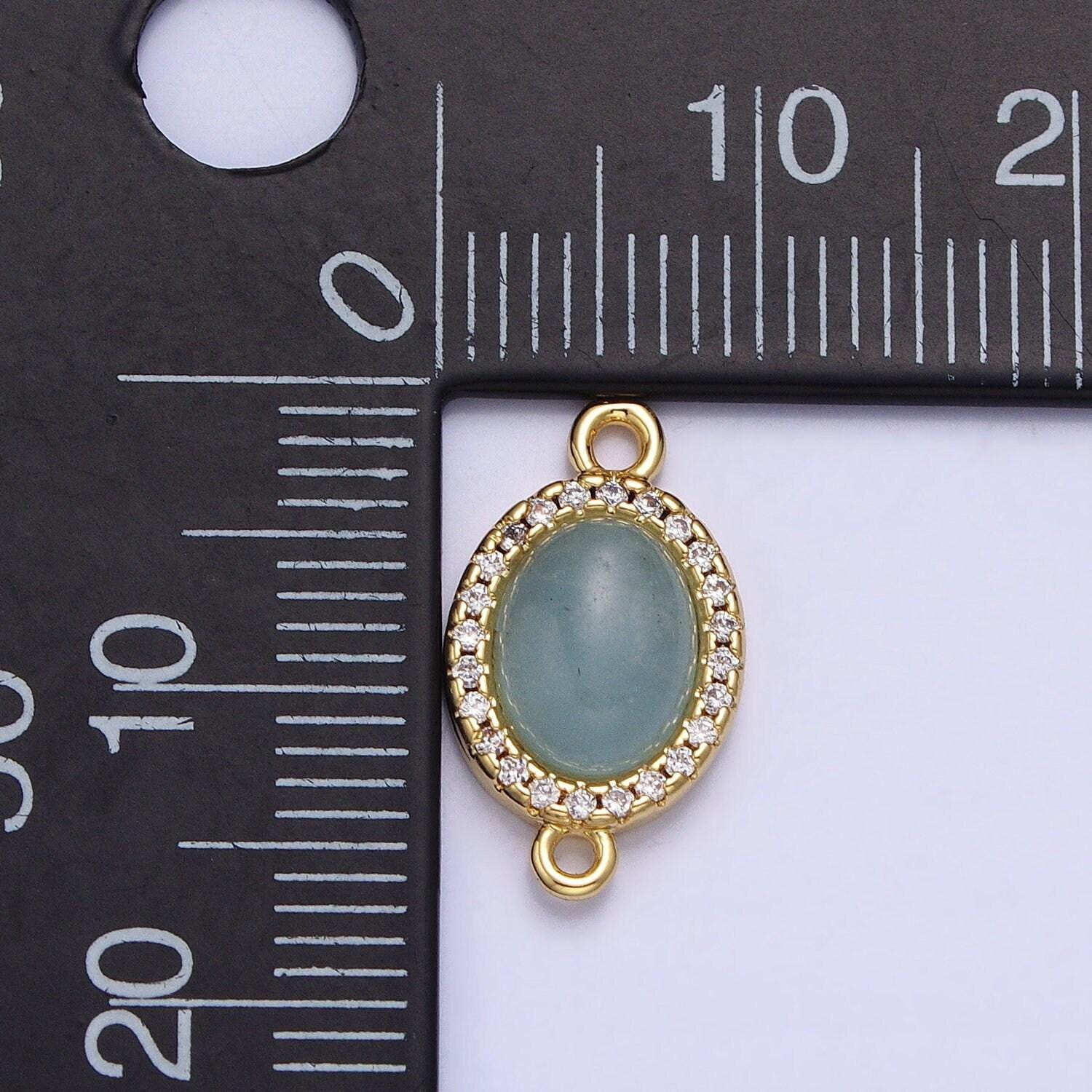 Gemstone oval connector, blue agate 24k gold filled charm connector nature stone cabochon link connector for bracelet necklace y-799