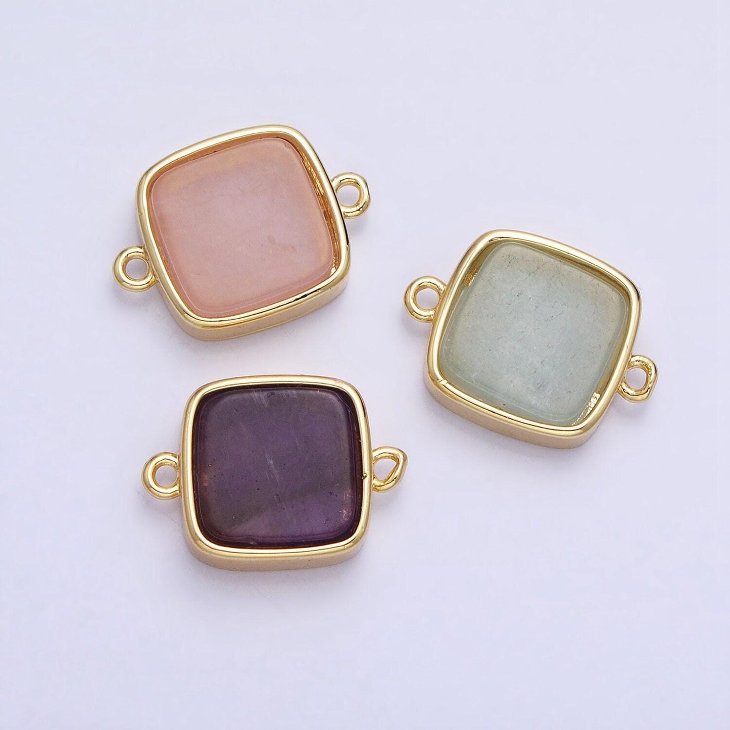 Gemstone square connector, amazonite rose quartz amethyst 24k gold filled charm connector nature stone cabochon link connector y-797 y-798