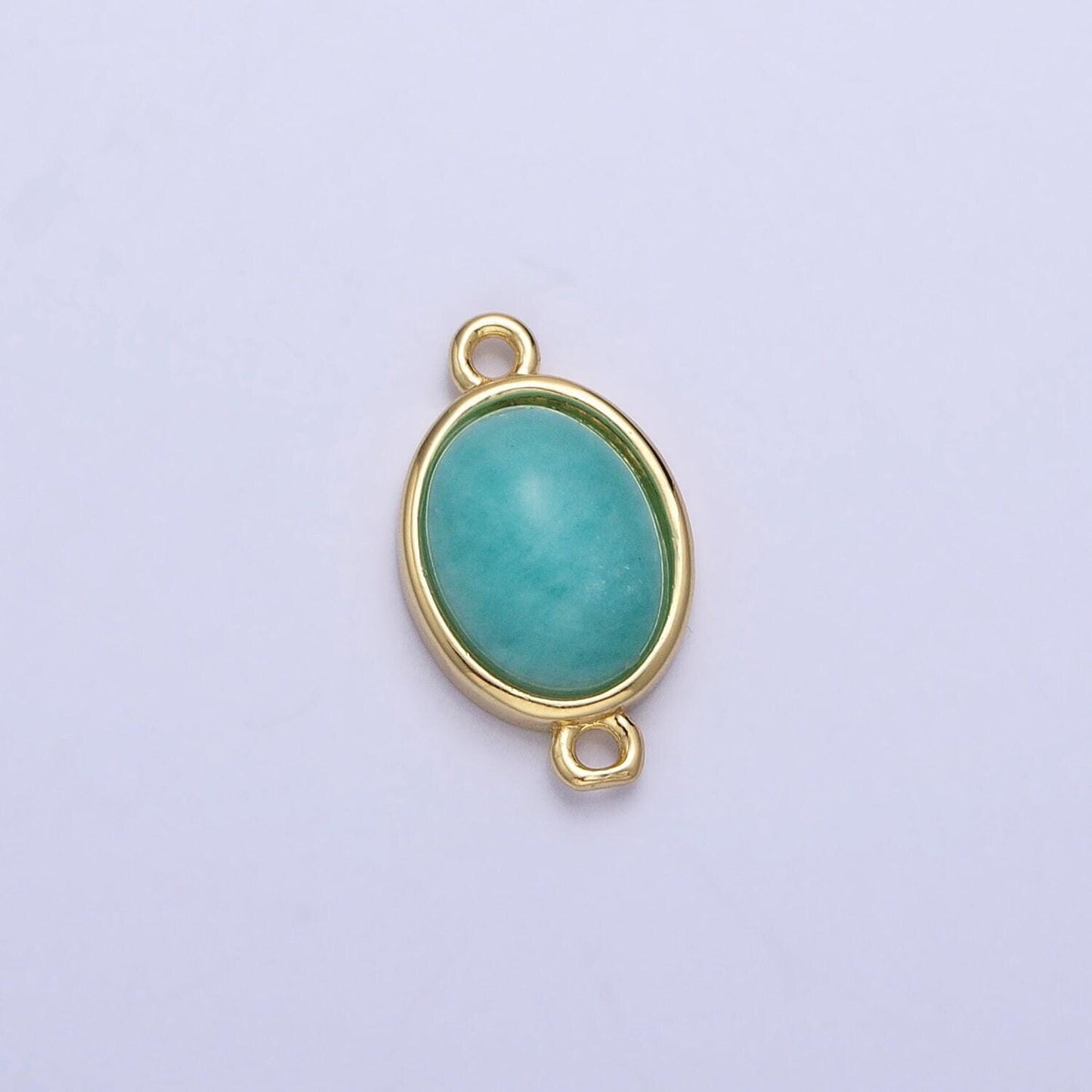 Gemstone oval connector, amazonite 24k gold filled charm connector nature stone cabochon link connector for bracelet necklace y-796