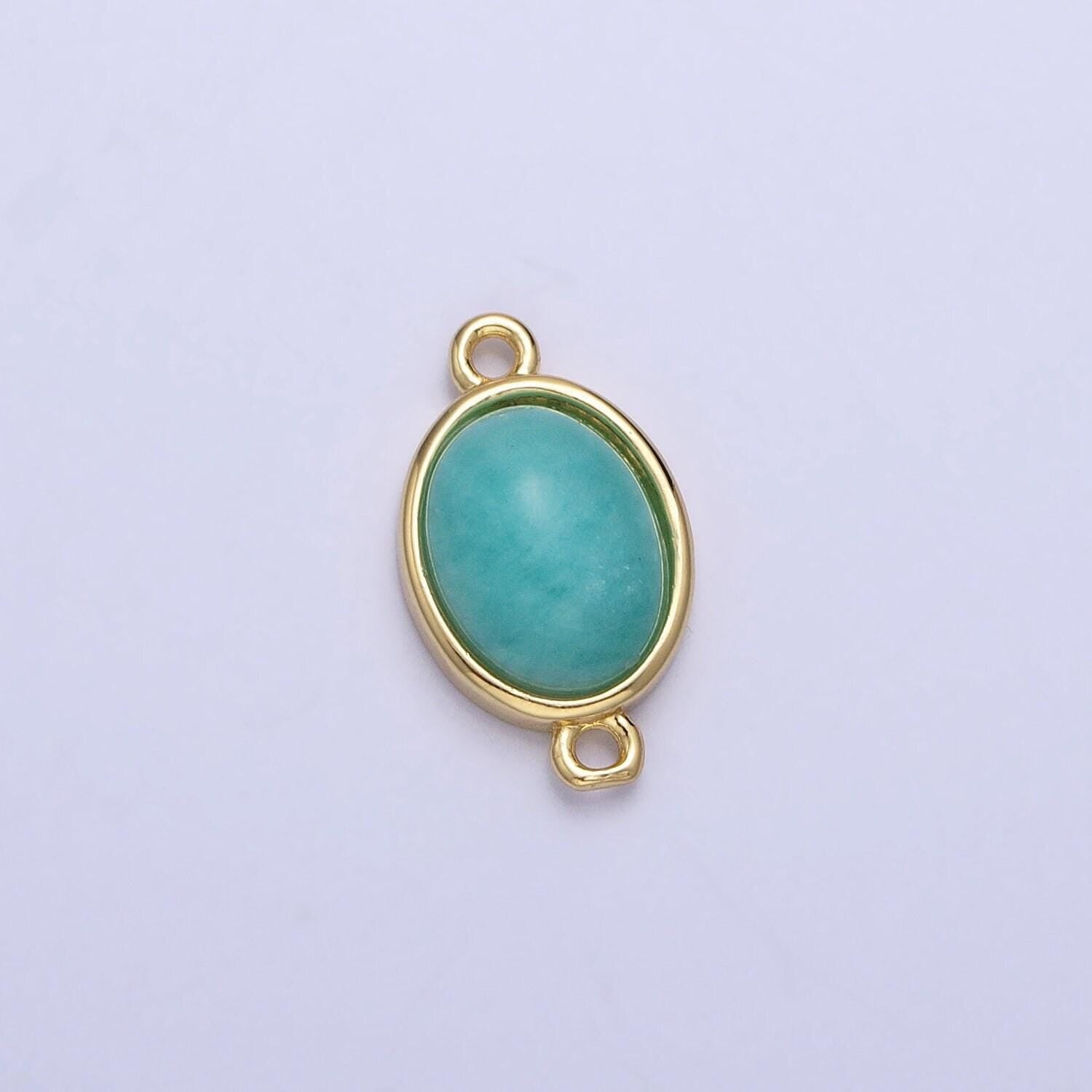 Gemstone oval connector, amazonite 24k gold filled charm connector nature stone cabochon link connector for bracelet necklace y-796