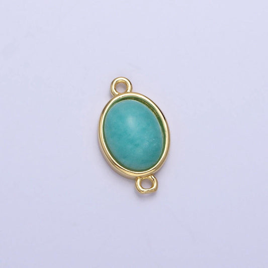 Gemstone oval connector, amazonite 24k gold filled charm connector nature stone cabochon link connector for bracelet necklace y-796