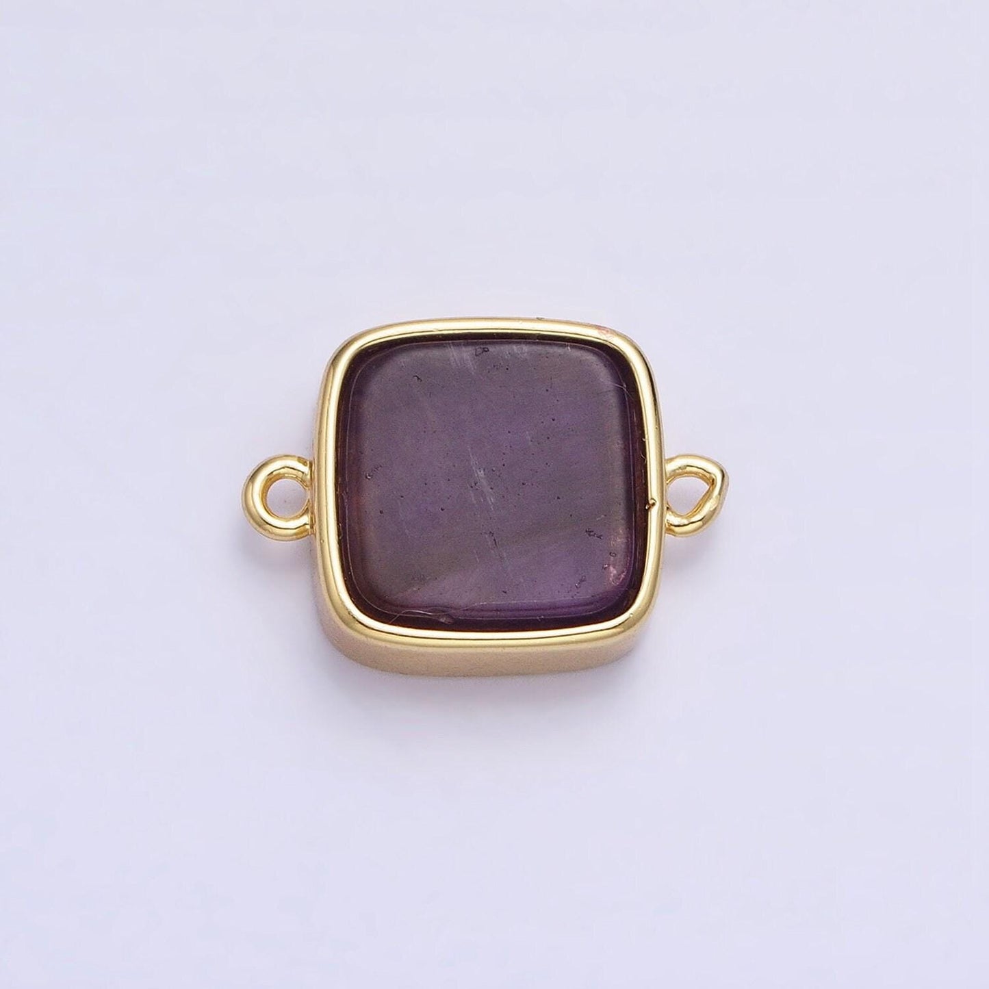 Gemstone square connector, amazonite rose quartz amethyst 24k gold filled charm connector nature stone cabochon link connector y-797 y-798