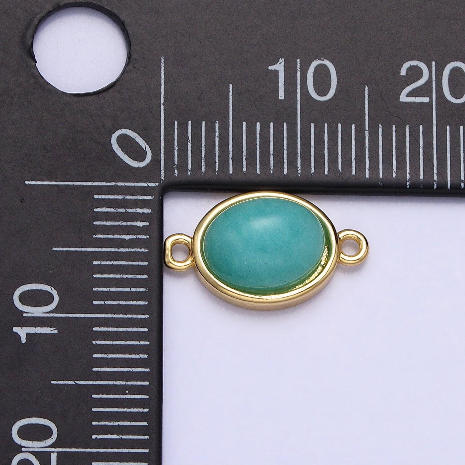 Gemstone oval connector, amazonite 24k gold filled charm connector nature stone cabochon link connector for bracelet necklace y-796