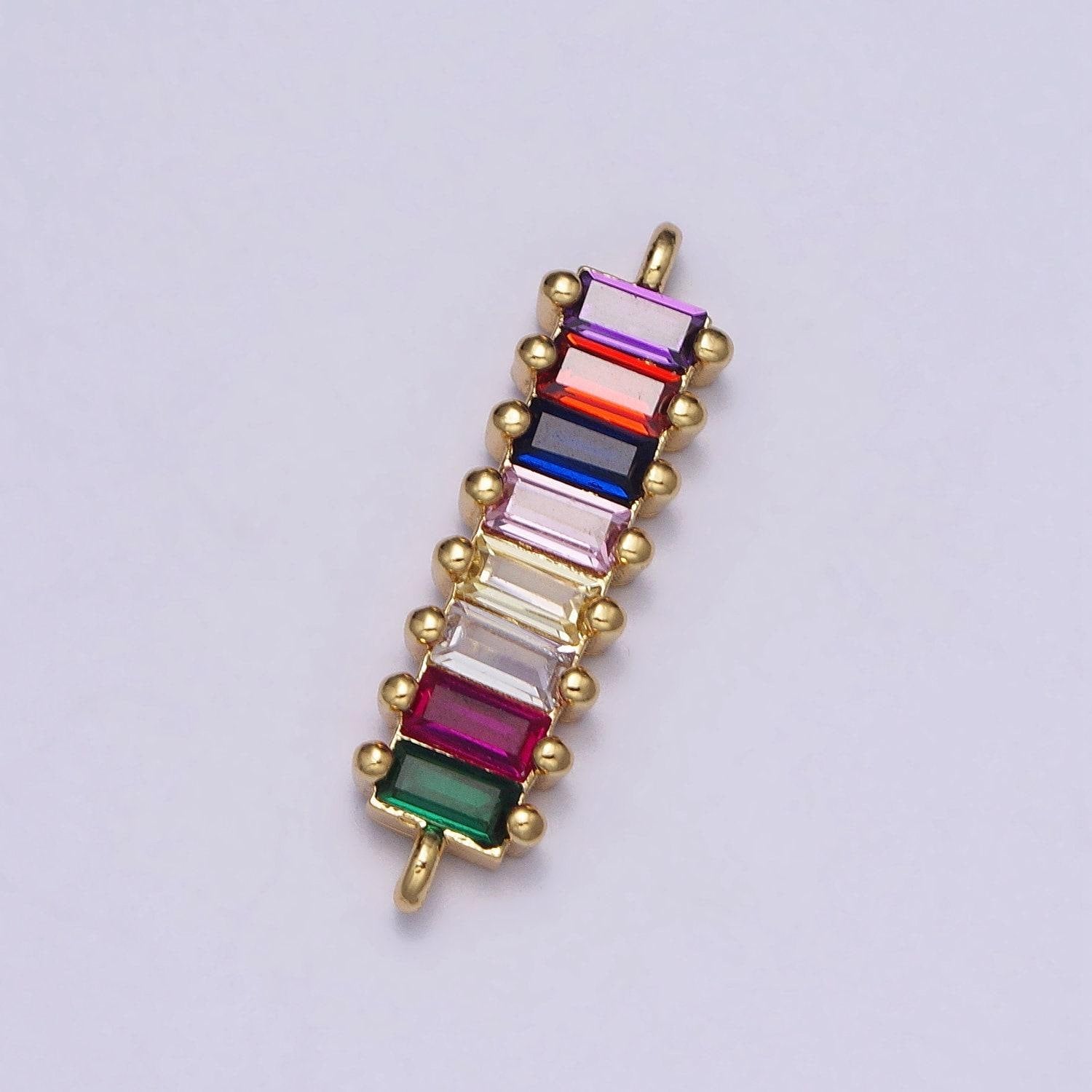 Baguette dainty link charm connector pendant, dangle charm necklace link connector charms rainbow charm gold micro pave y-783