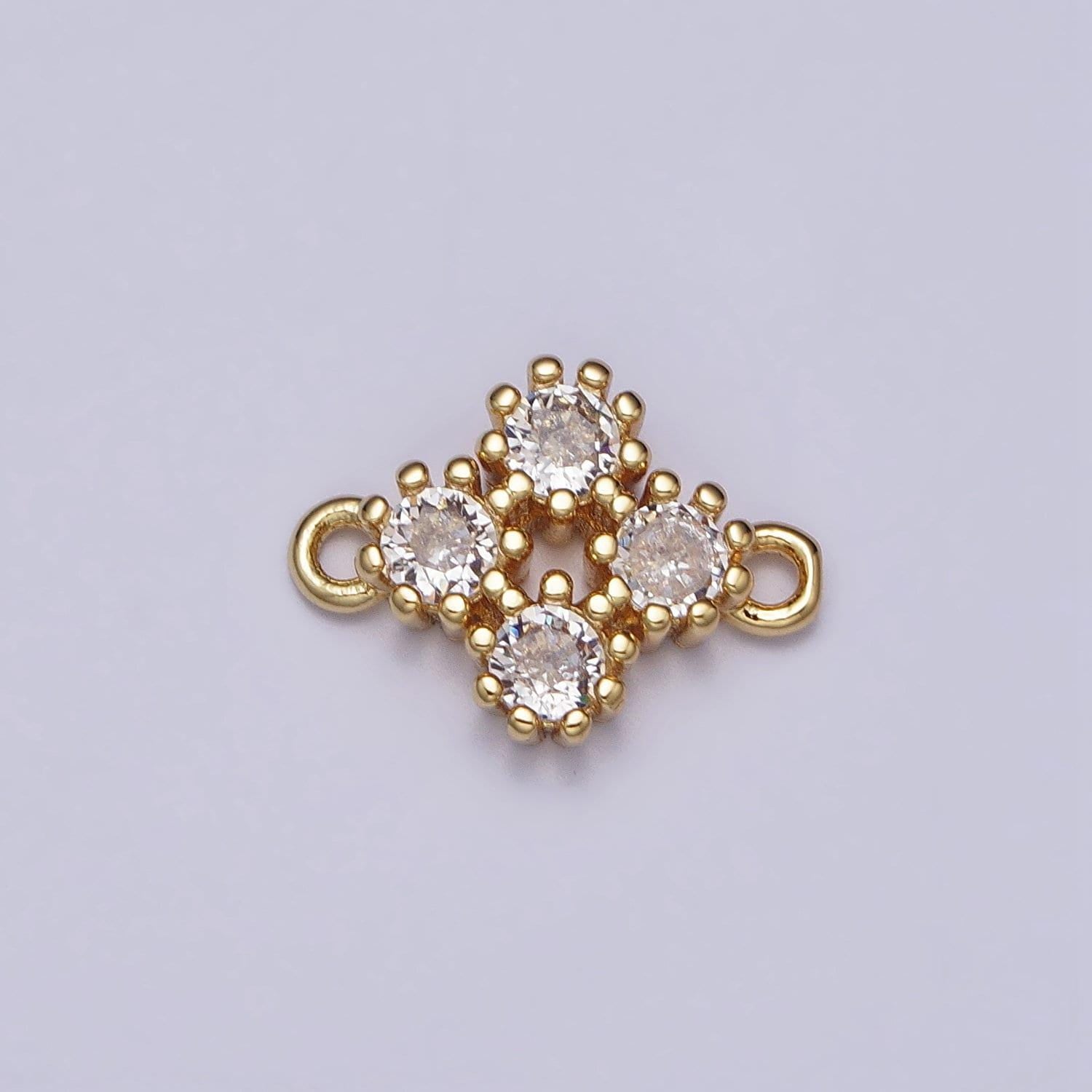 Mini gold clear round cz rhombus charm connector cubic geometric link connector minimalist jewelry | y-781