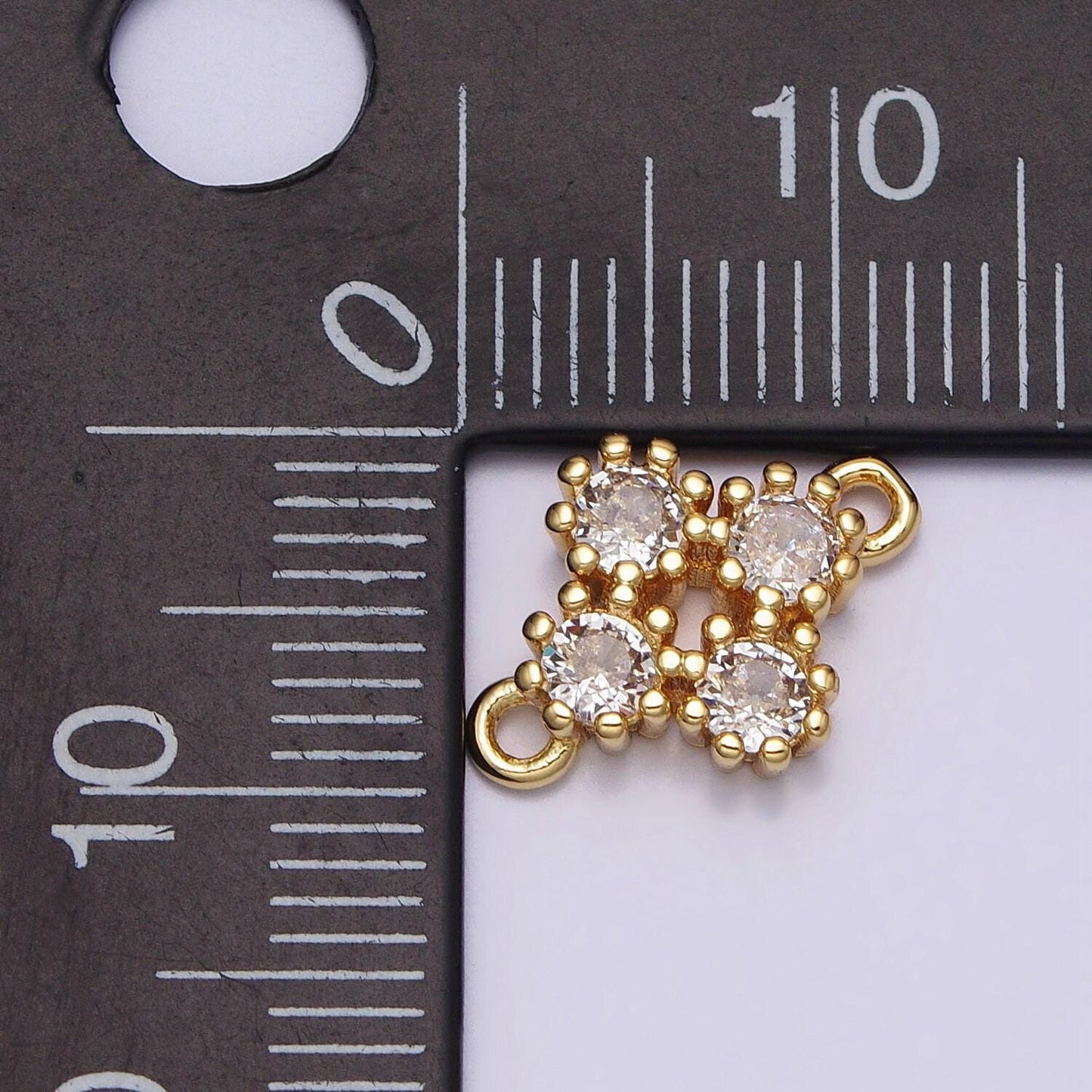 Mini gold clear round cz rhombus charm connector cubic geometric link connector minimalist jewelry | y-781