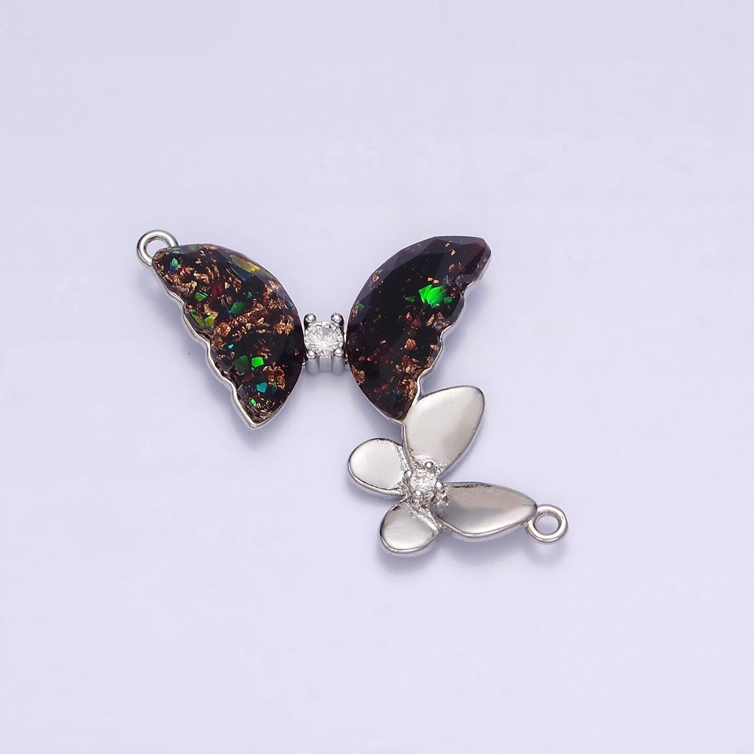 Black iridescent butterfly link connector gold butterfly charm connector for jewelry making supplies, bracelet butterfly charms g654