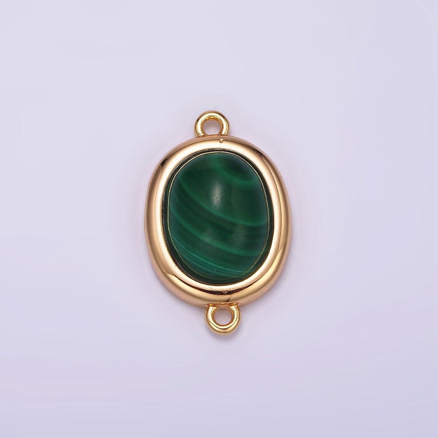 16k gold filled 11mm, 10mm green malachite cabochon bezel connector | y762