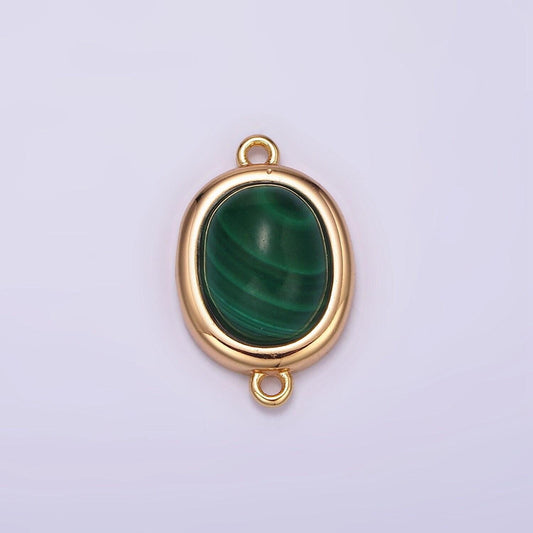 16k gold filled 11mm, 10mm green malachite cabochon bezel connector | y762