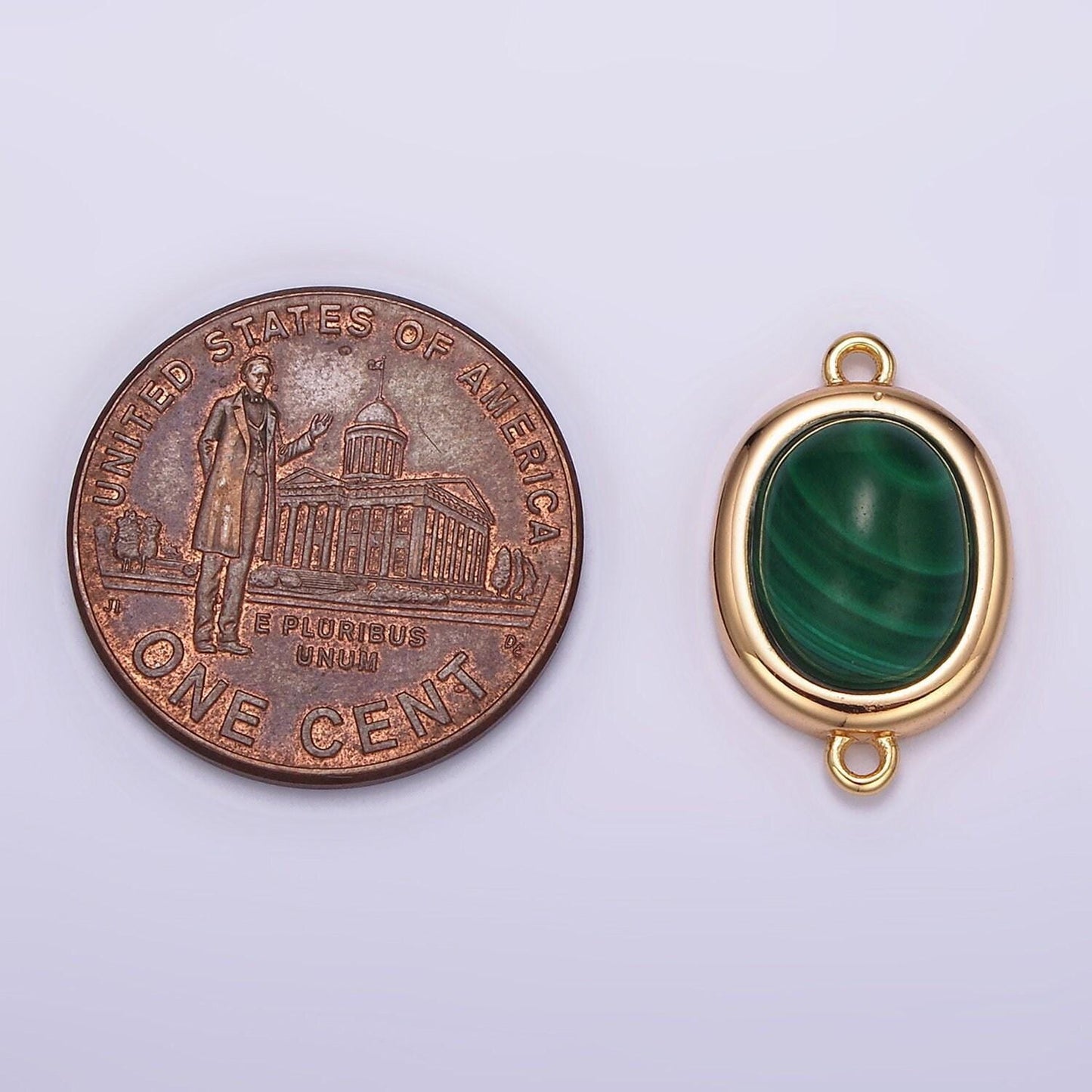 16k gold filled 11mm, 10mm green malachite cabochon bezel connector | y762