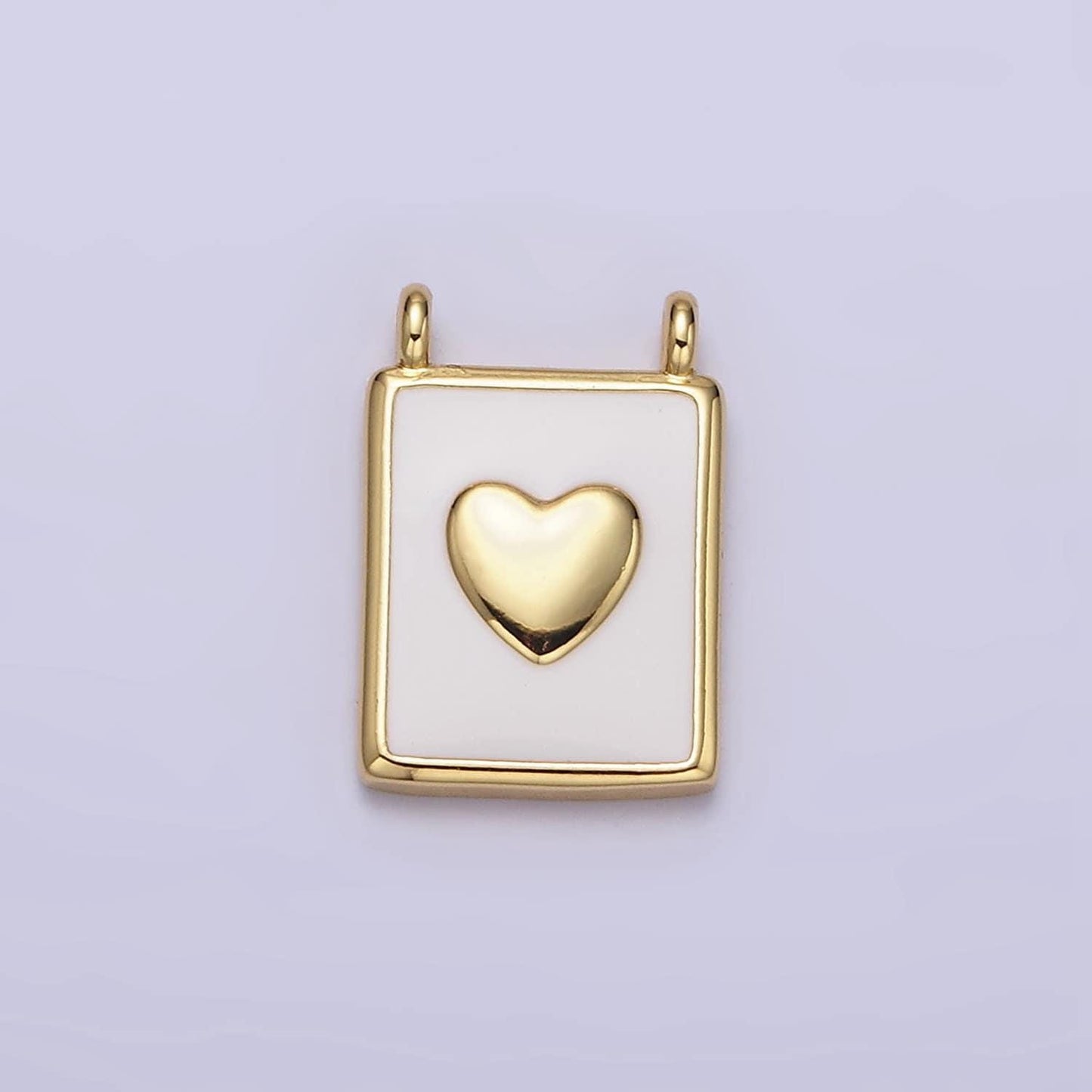 24k gold filled white enamel pendant | gold heart link connector charm necklace connector wholesale y-757