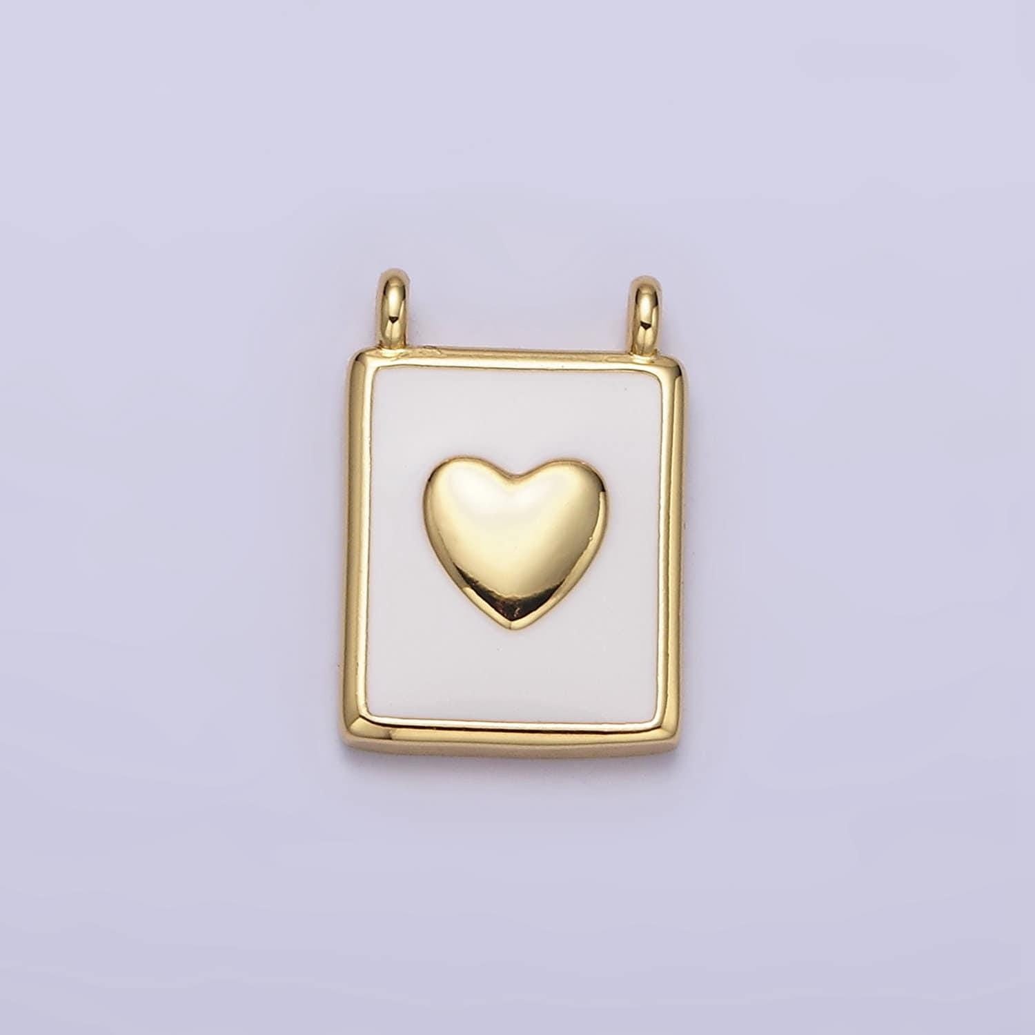24k gold filled white enamel pendant | gold heart link connector charm necklace connector wholesale y-757