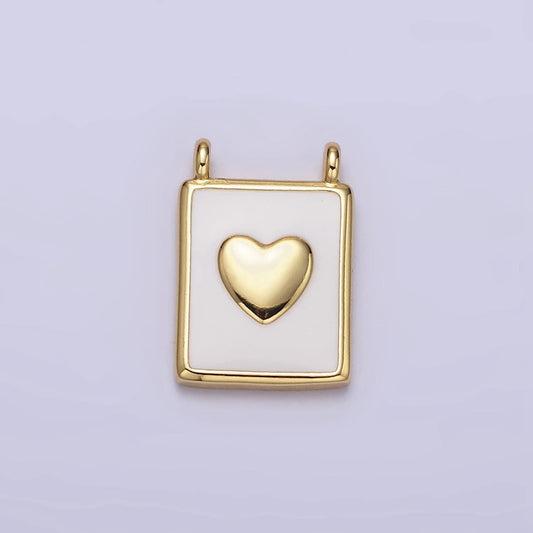 24k gold filled white enamel pendant | gold heart link connector charm necklace connector wholesale y-757
