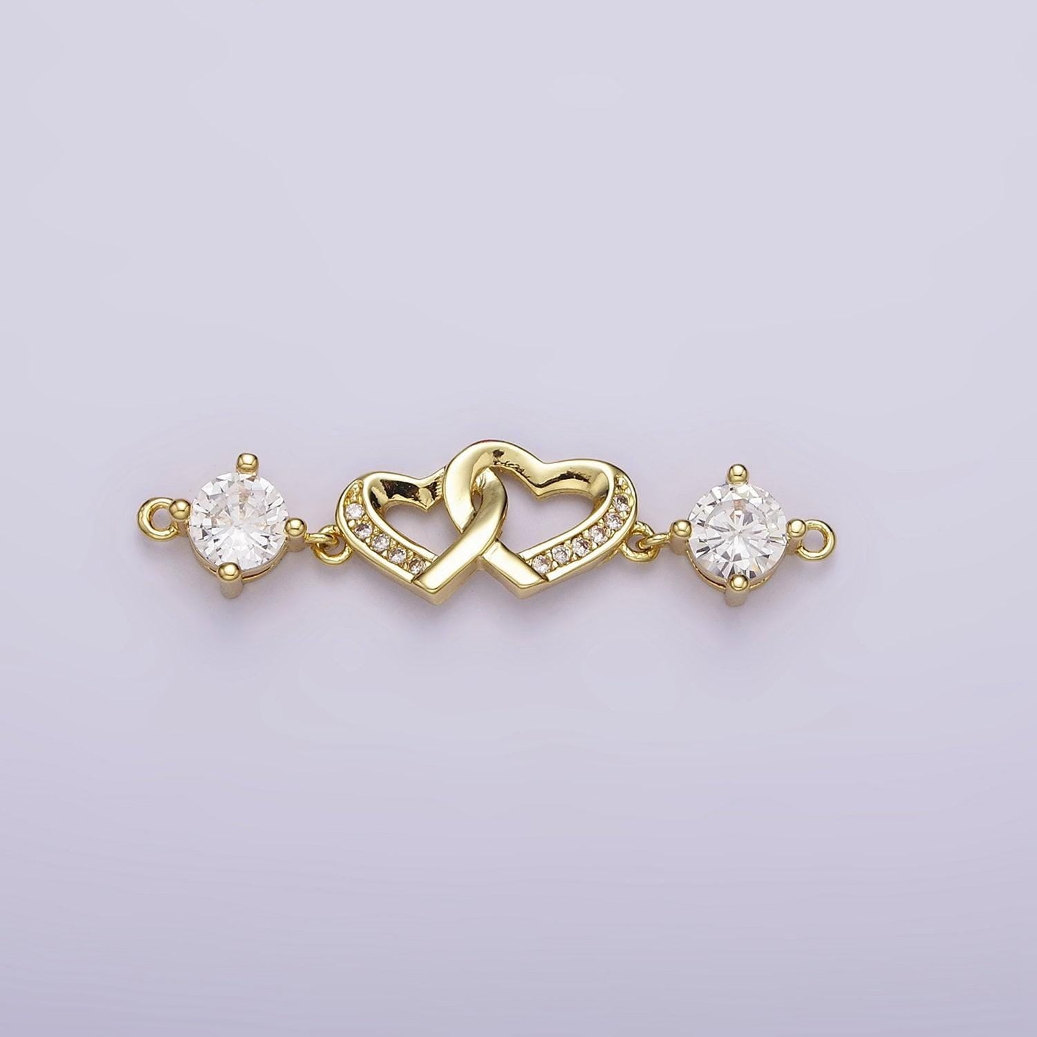 24k gold filled double heart micro paved clear cz infinity twin heart charm connector 33mm | y755