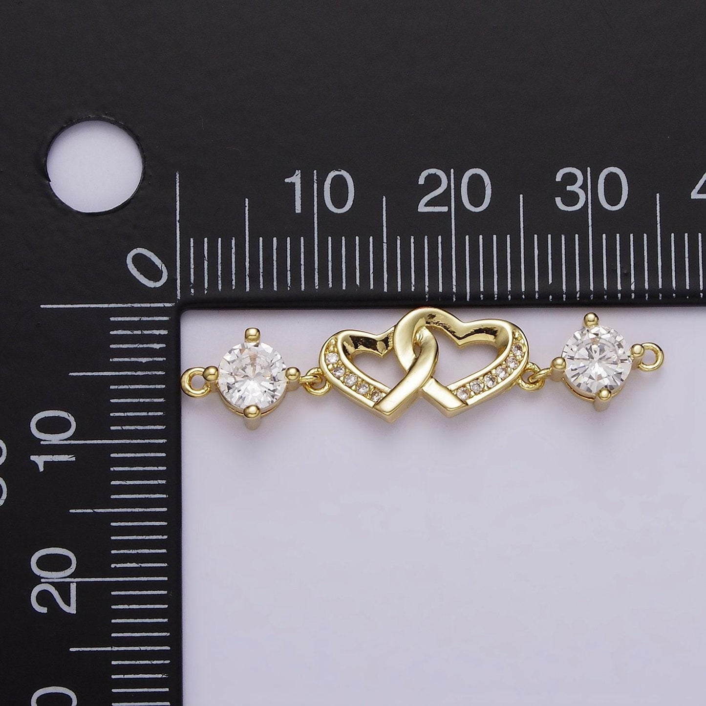 24k gold filled double heart micro paved clear cz infinity twin heart charm connector 33mm | y755
